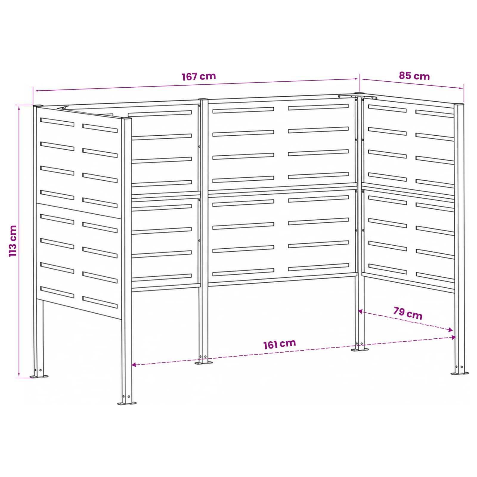 Atliekų konteinerio ekranas 167 x 85 x 113 cm Plienas Juoda