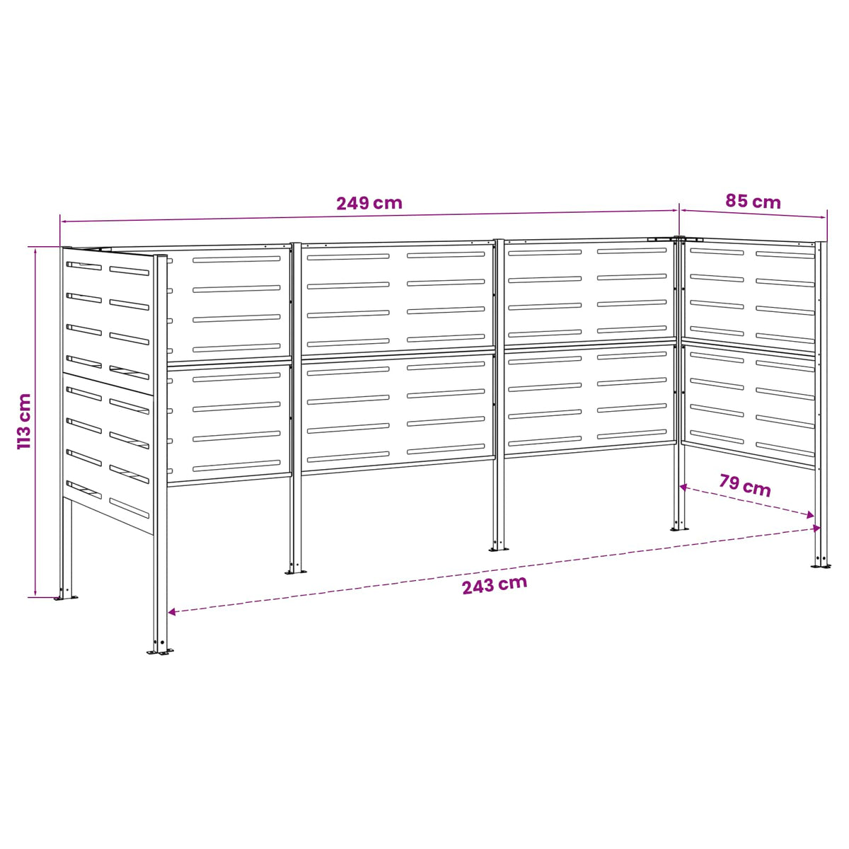 Atliekų konteinerio ekranas 249 x 85 x 113 cm Plienas Balta