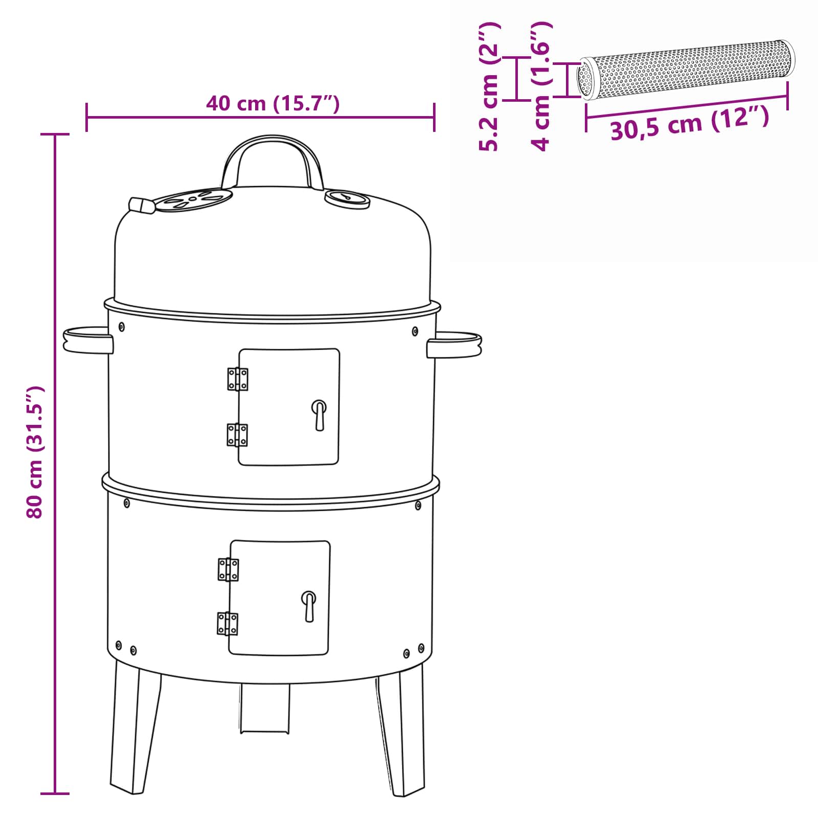 Lauko grilis Ø 40 x 80 cm Plienas Juoda
