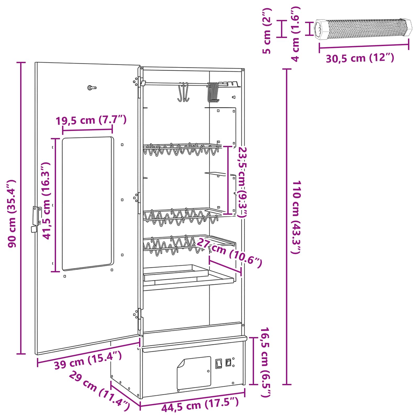Rūkykla 3 pcs 44,5 x 29 x 110 cm Galvanizuotas plienas