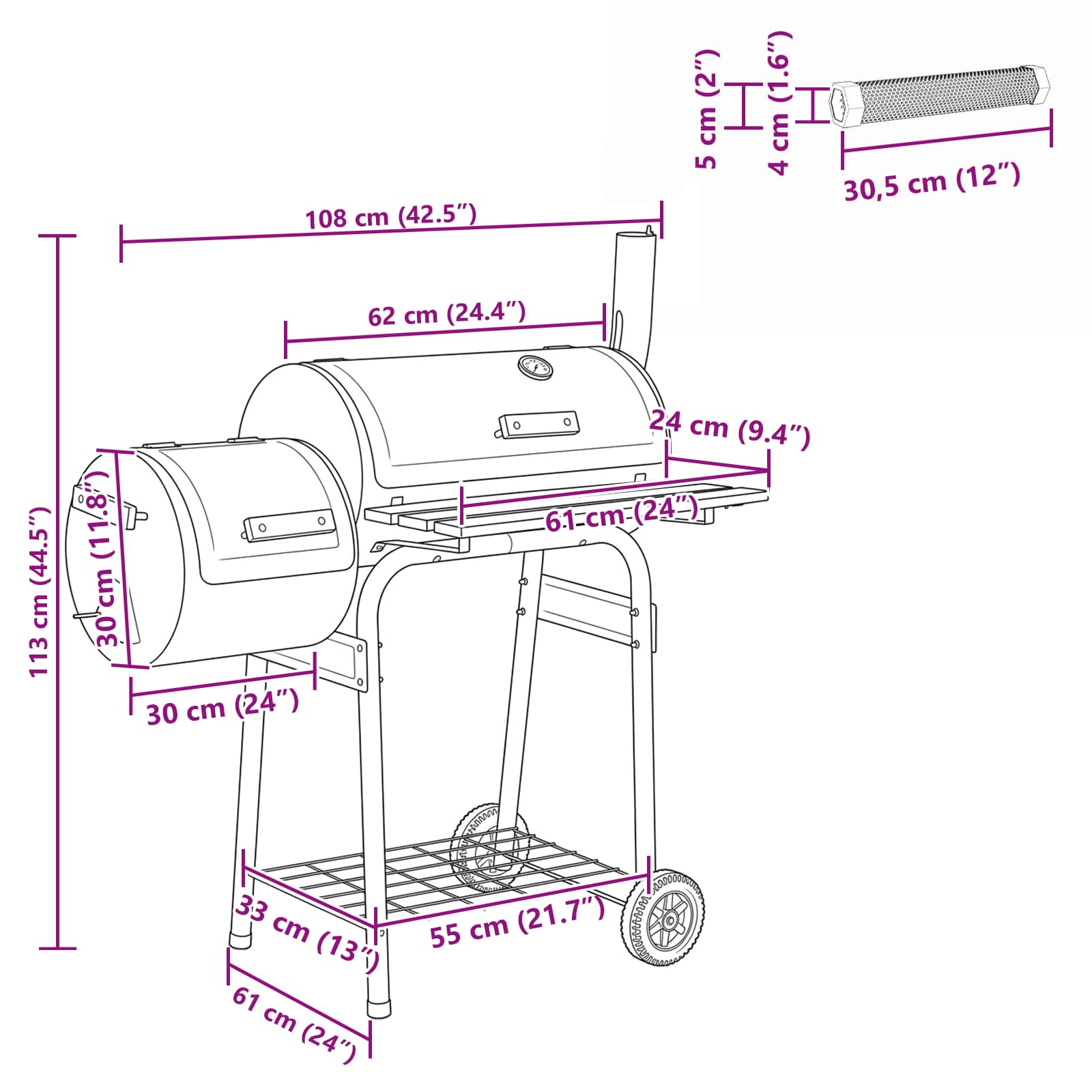 Lauko grilis 103 x 60 x 113 cm Plienas Juoda