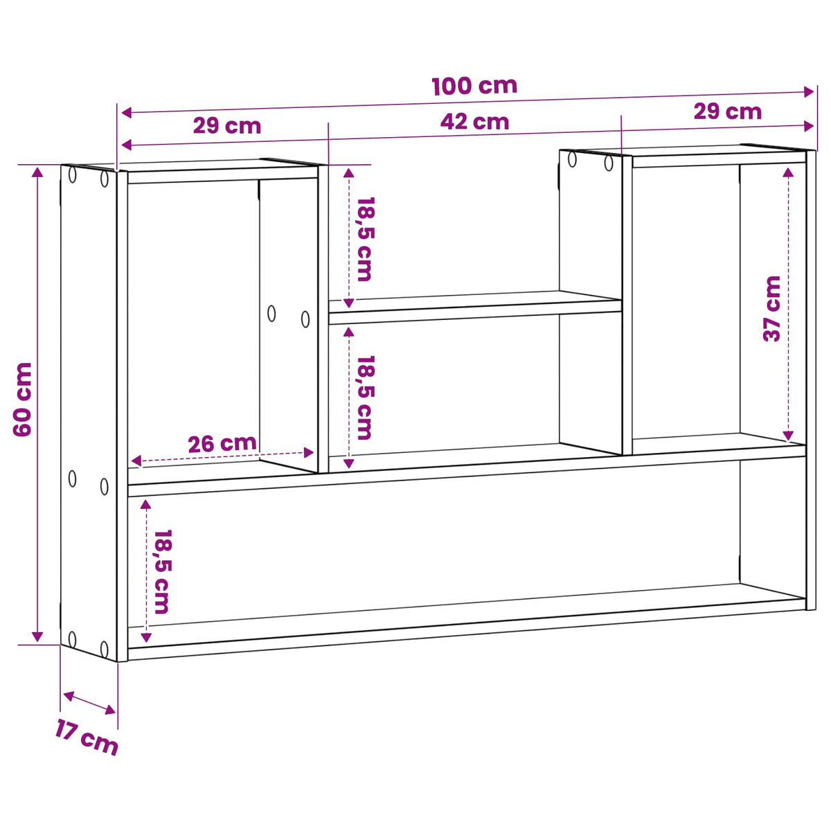 Sieninė lentyna Pilka Sonoma 100 x 17 x 60 cm Apdorota mediena