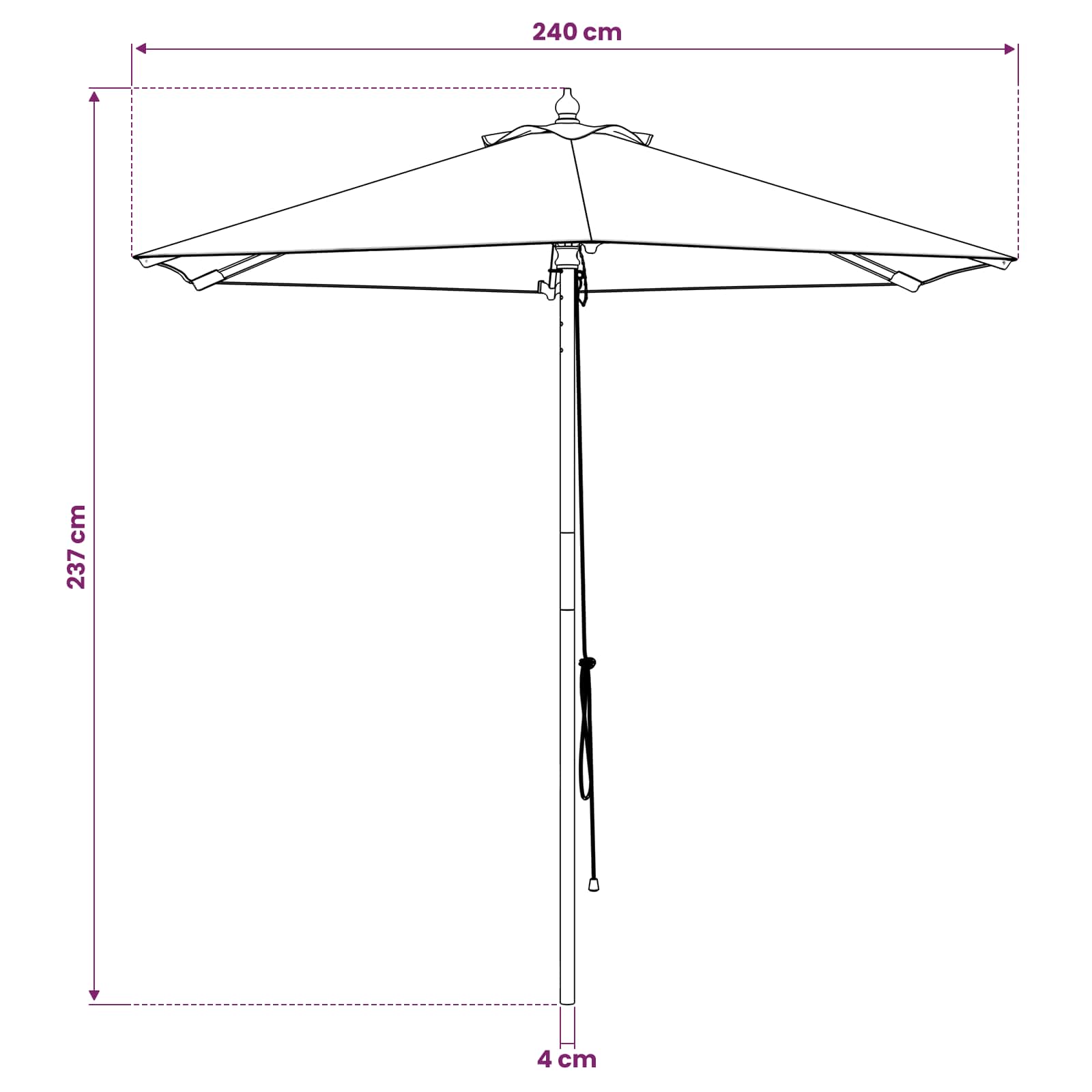 Sodo skėtis Ø 240 x 237 cm Kietas eukalipto medis Kreminė balta
