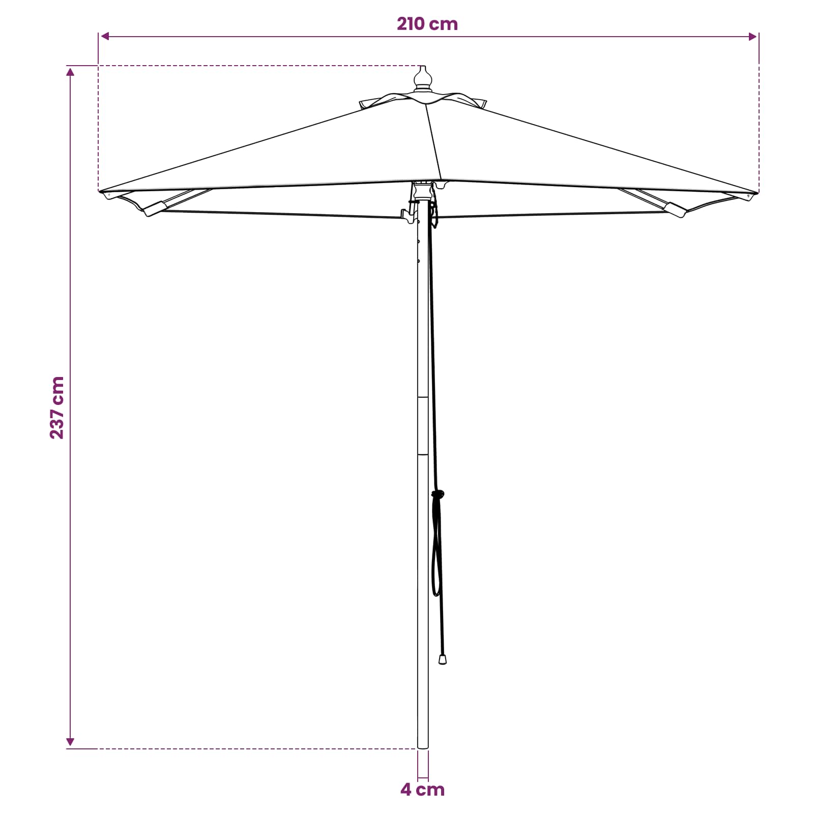 Sodo skėtis Ø 210 x 237 cm Kietas eukalipto medis Antracito