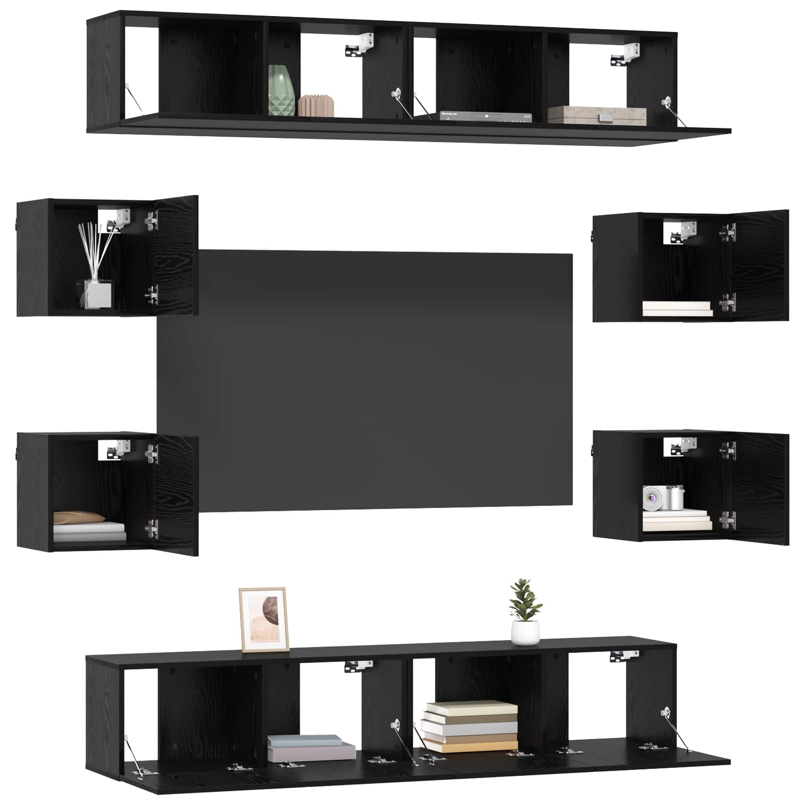TV spintelių komplektas 8 pcs 80 x 30 x 30 cm Juodojo ąžuolo