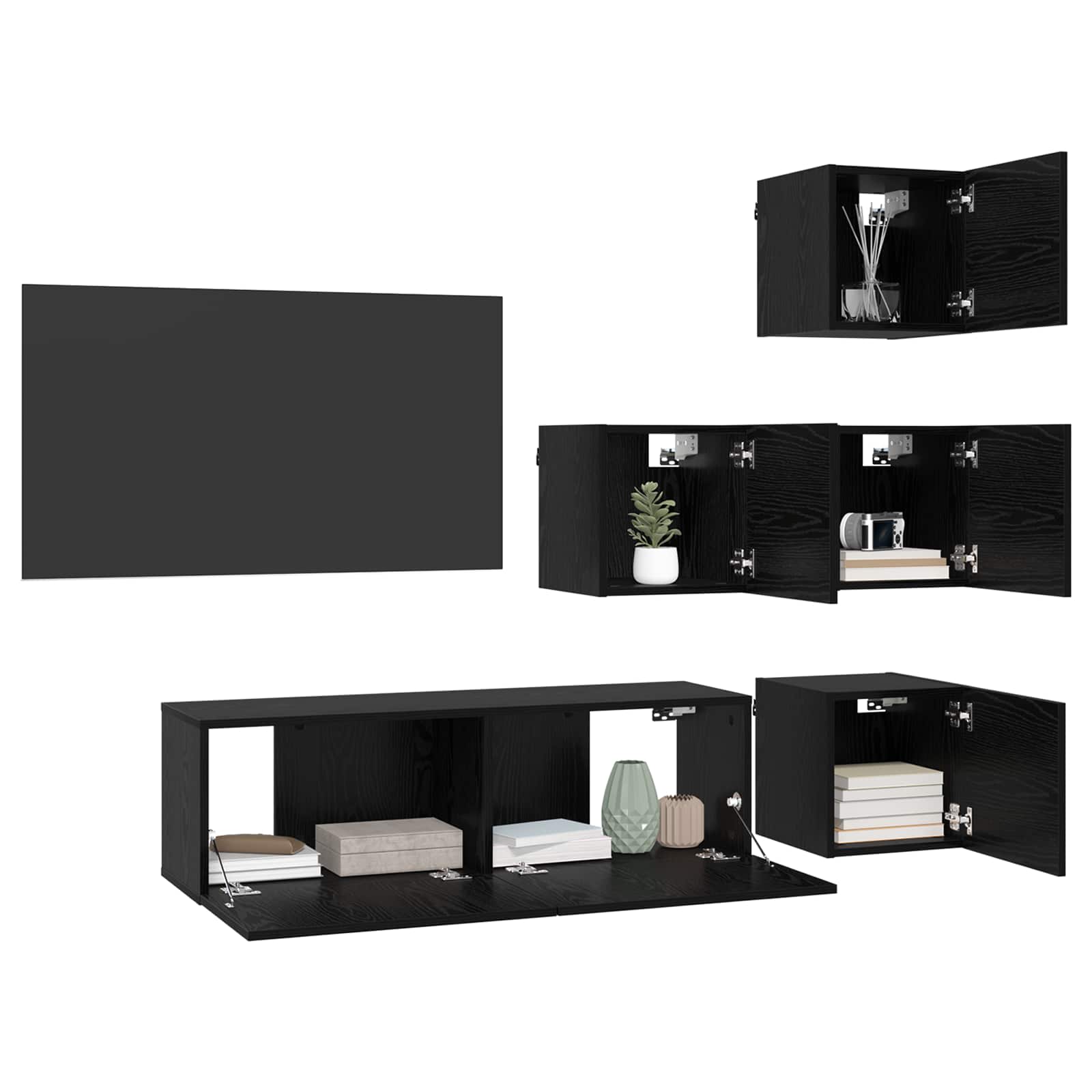TV spintelių komplektas 5 pcs 100 x 30 x 30 cm Juodojo ąžuolo