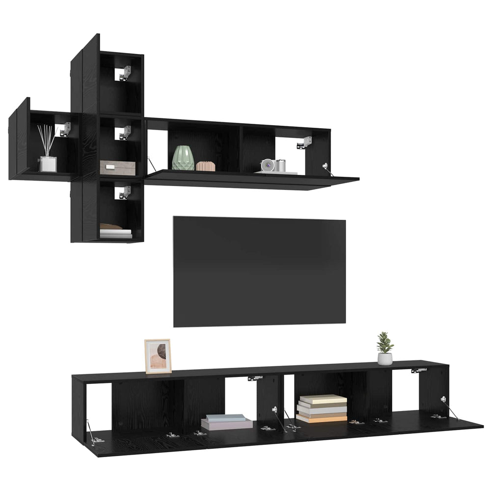 TV spintelių komplektas 7 pcs Juodojo ąžuolo Apdirbta mediena