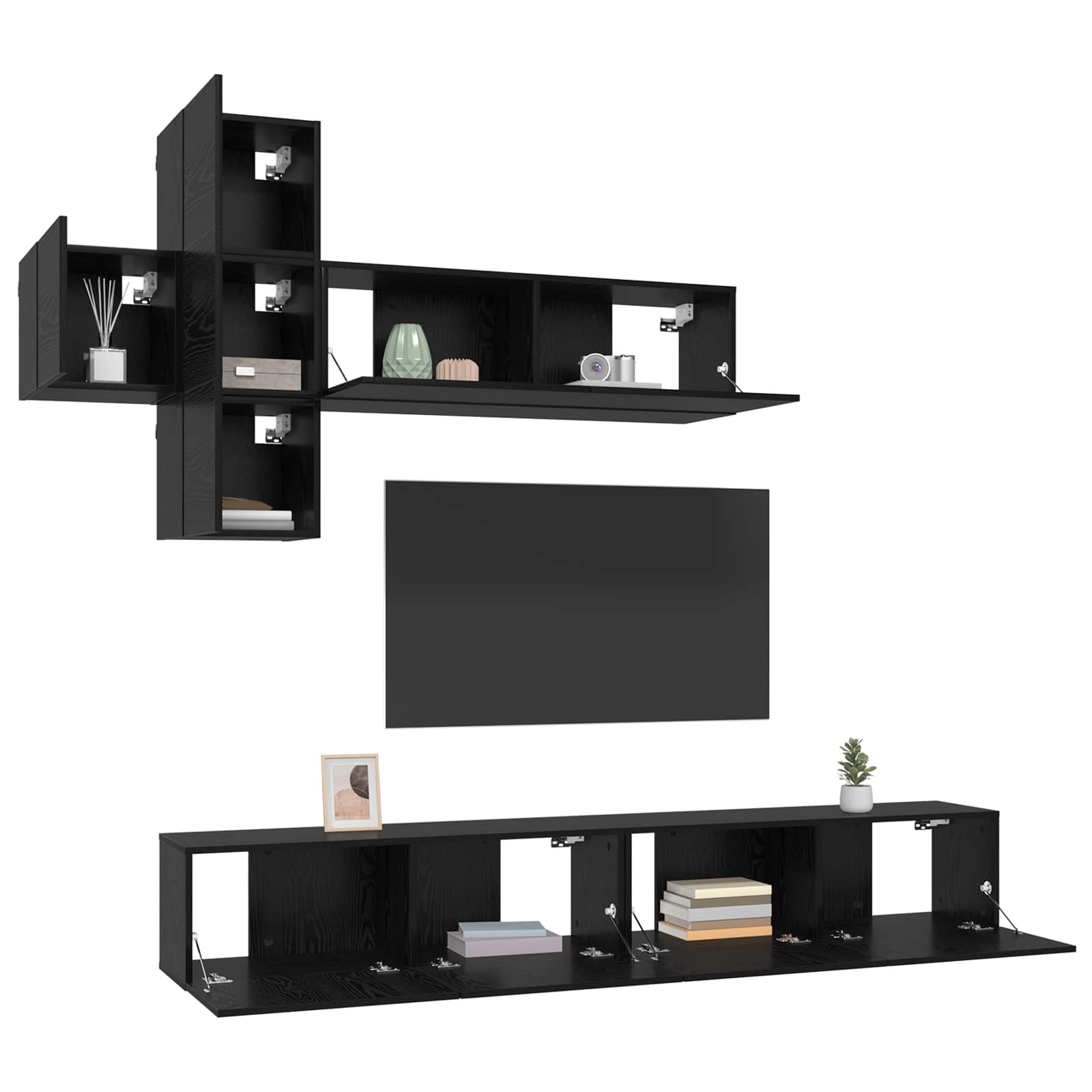 TV spintelių komplektas 7 pcs Juodojo ąžuolo Apdirbta mediena