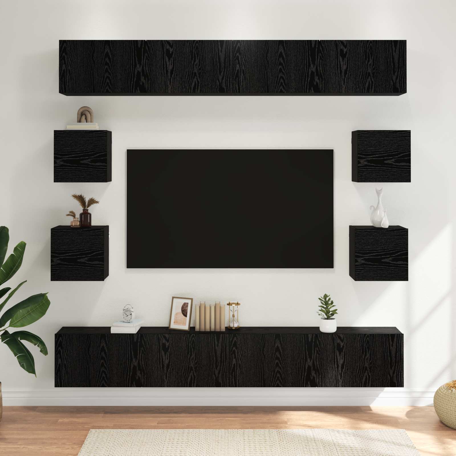 TV spintelių komplektas 8 pcs 100 x 30 x 30 cm Juodojo ąžuolo