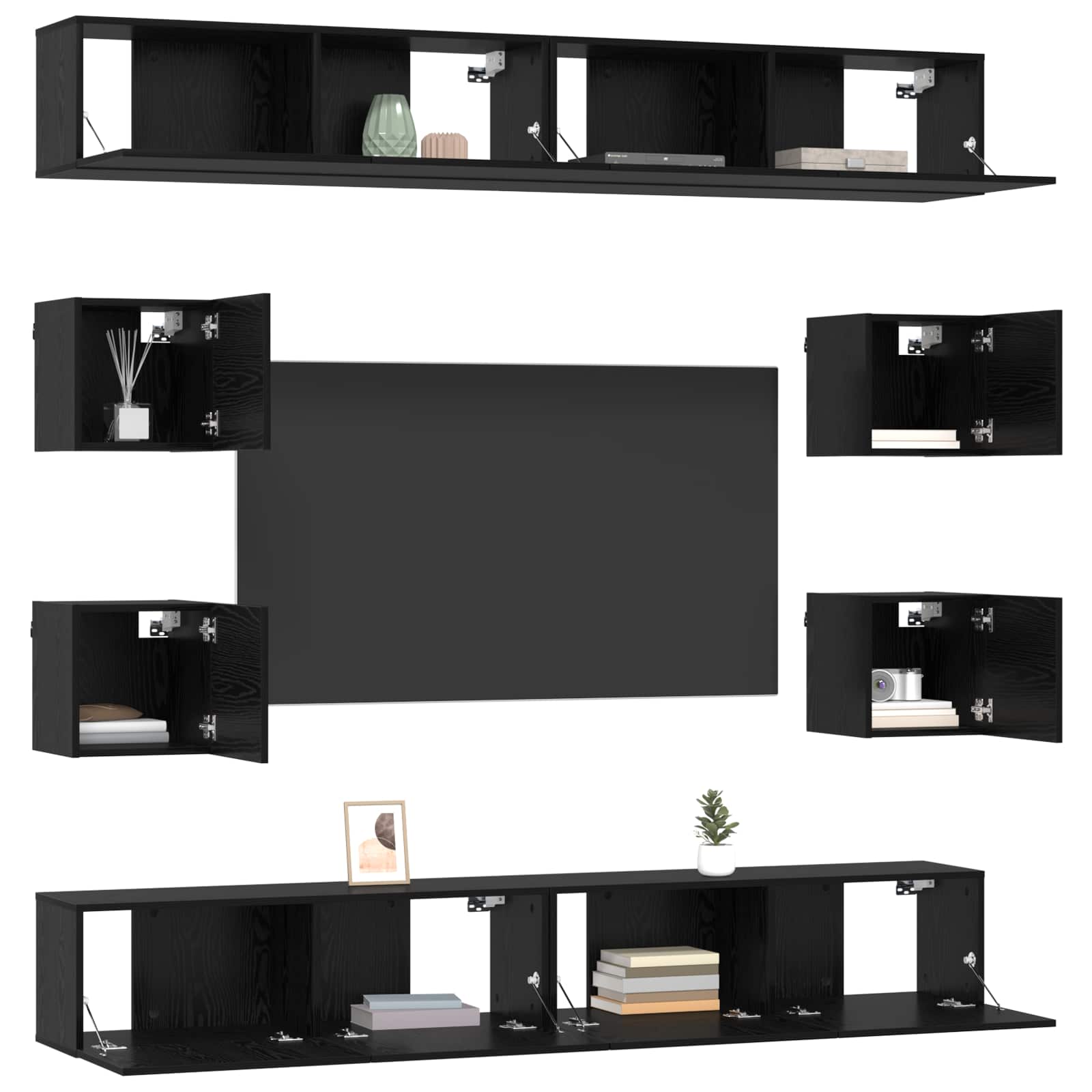 TV spintelių komplektas 8 pcs 100 x 30 x 30 cm Juodojo ąžuolo
