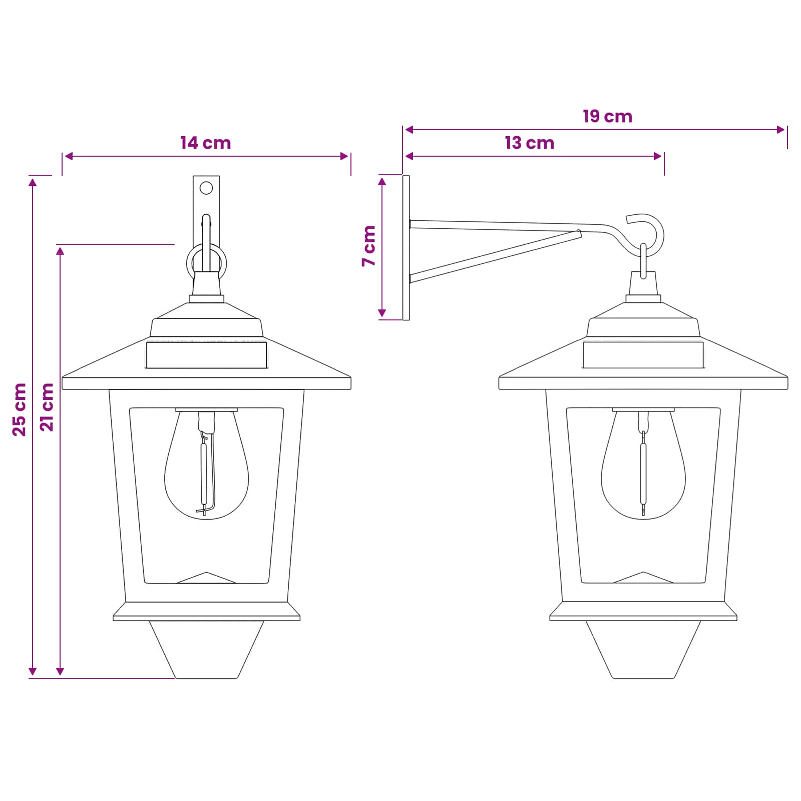 Sieninė Lempa with LED Bulb 2 vnt. Juoda 19 x 14 x 25 cm