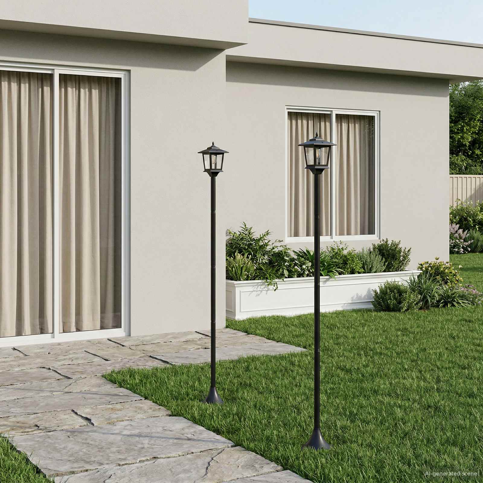 Lamp Post Set with LED Bulb 2 vnt. Juoda 16 x 16 x 156 cm