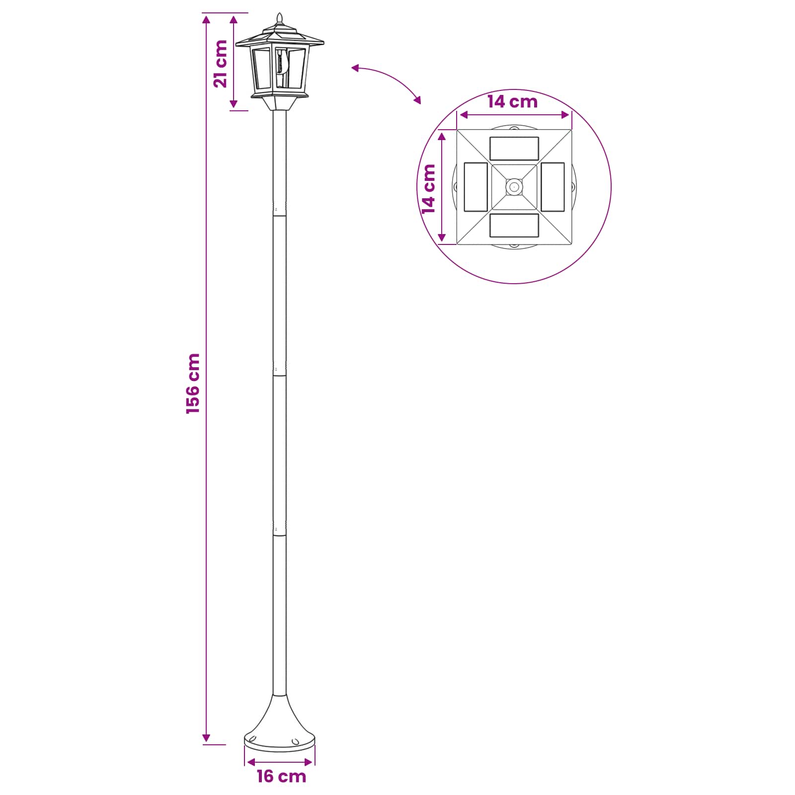 Lamp Post Set with LED Bulb 2 vnt. Juoda 16 x 16 x 156 cm
