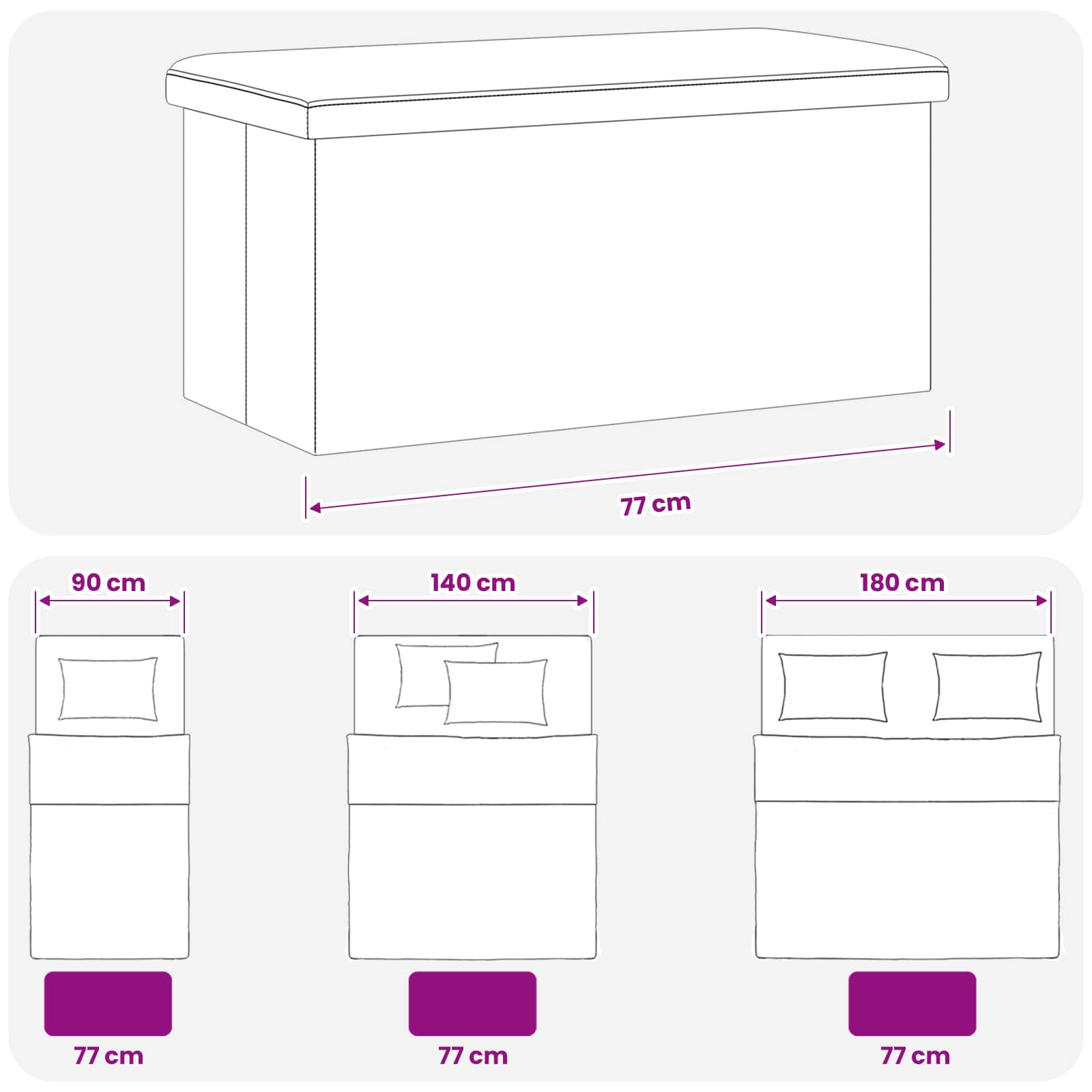 Sulankstomas saugojimo suolas Ruda 180 kg 80 L 77 x 38 x 38 cm