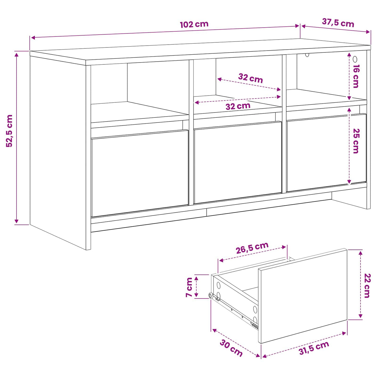 Televizoriaus spintelė 102 x 37,5 x 52,5 cm Ąžuolo mediena