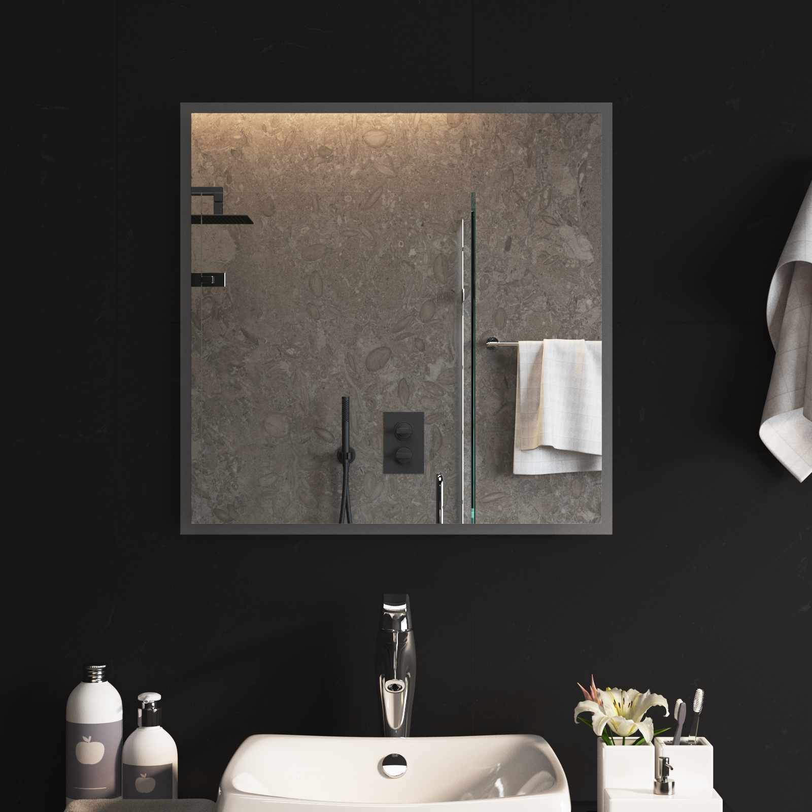 LED vonios veidrodis Skaidrus 60 x 60 cm grūdintas stiklas