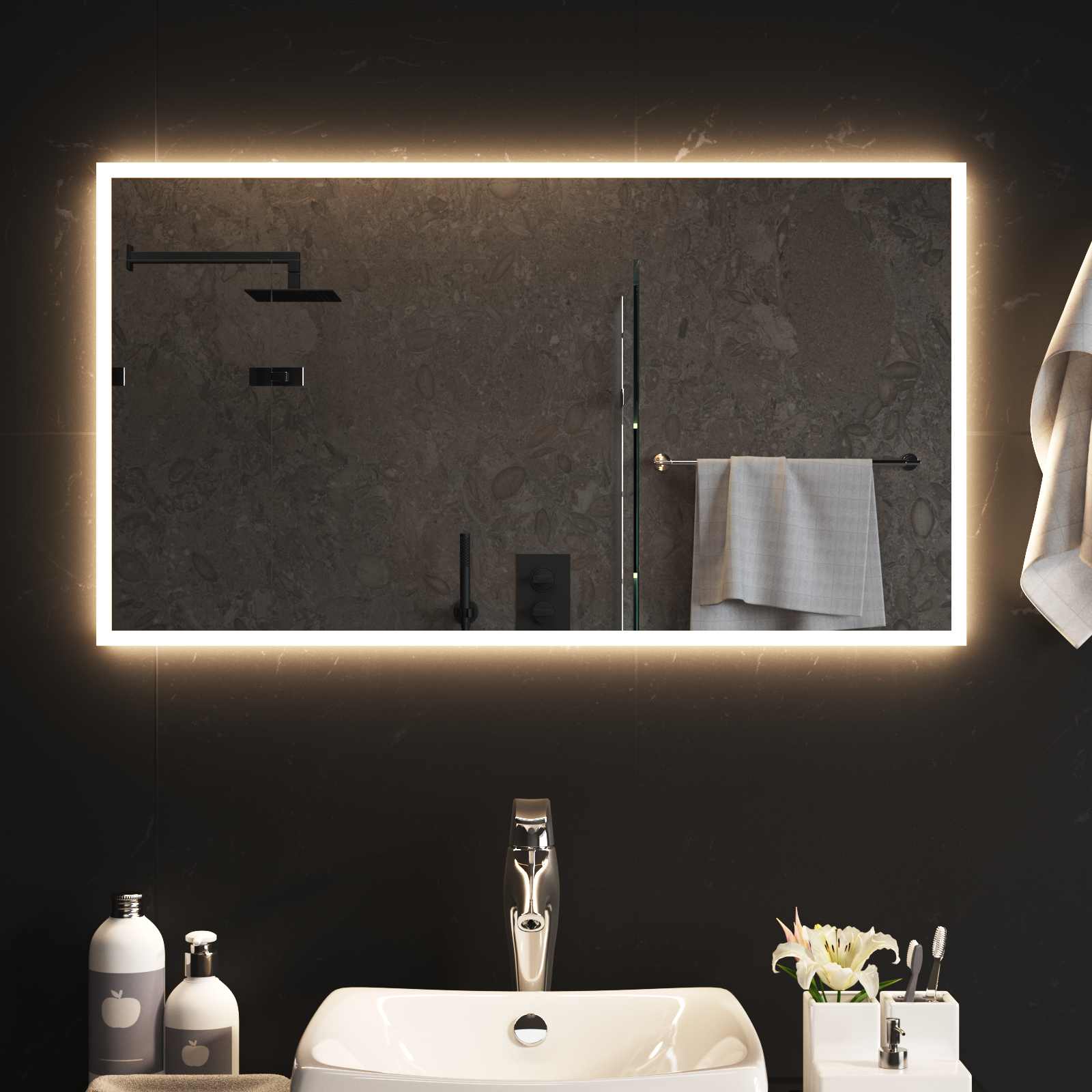 LED vonios veidrodis Skaidrus 90 x 50 cm grūdintas stiklas