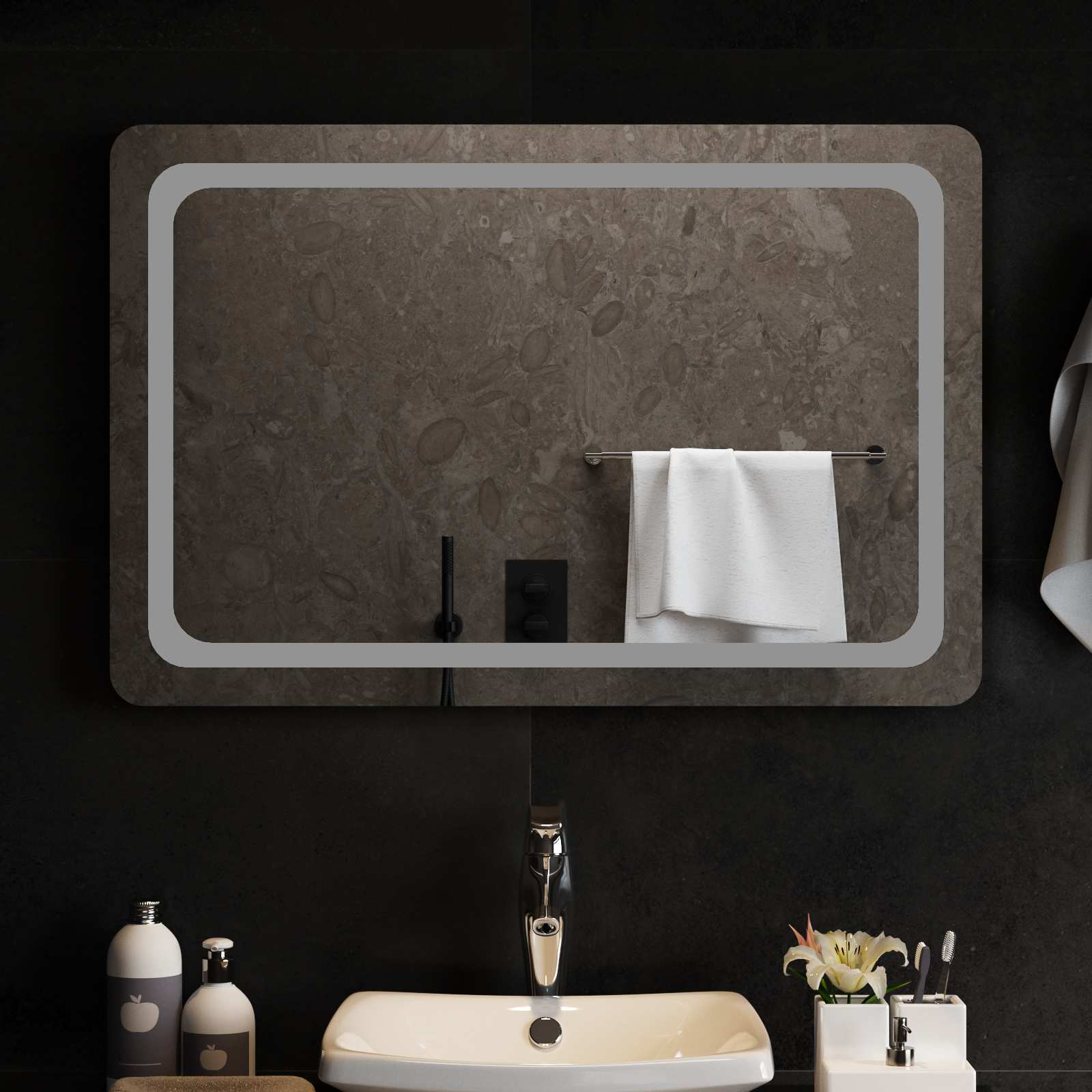LED vonios veidrodis Skaidrus 90 x 60 cm grūdintas stiklas