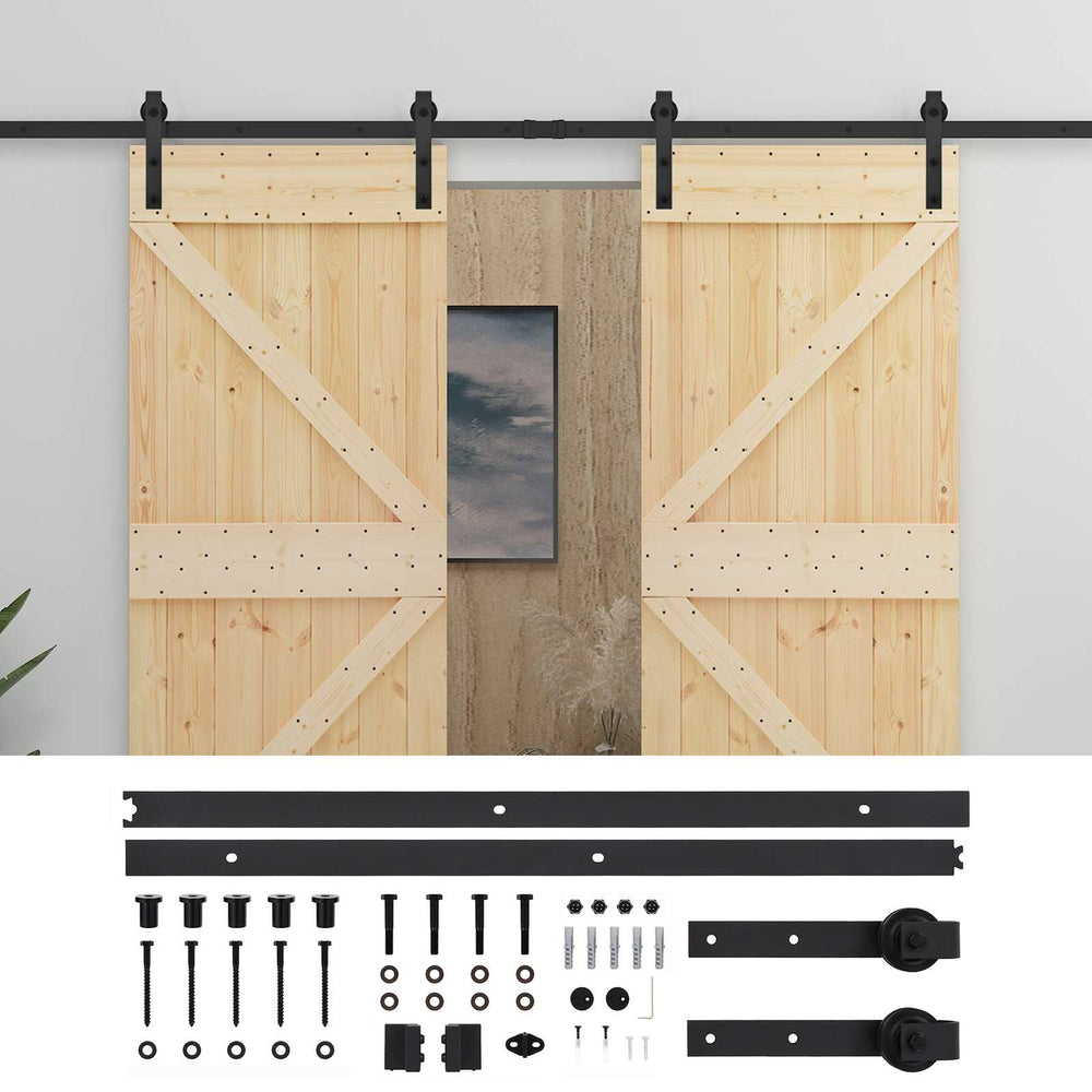 Slankios durys 2 pcs Natūrali ir juoda Pušies medienos masyvas