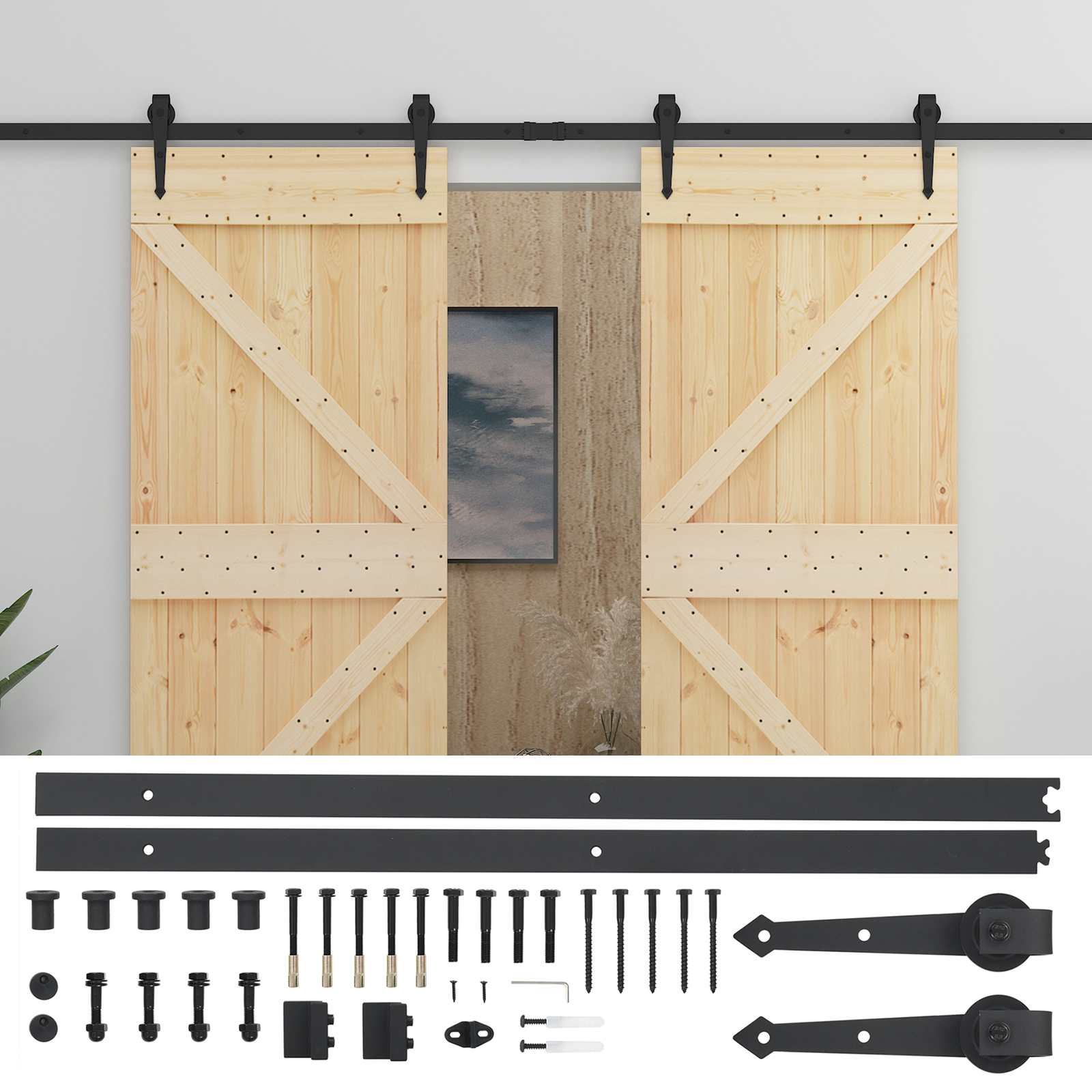 Slankios durys 2 pcs Natūrali ir juoda Pušies medienos masyvas