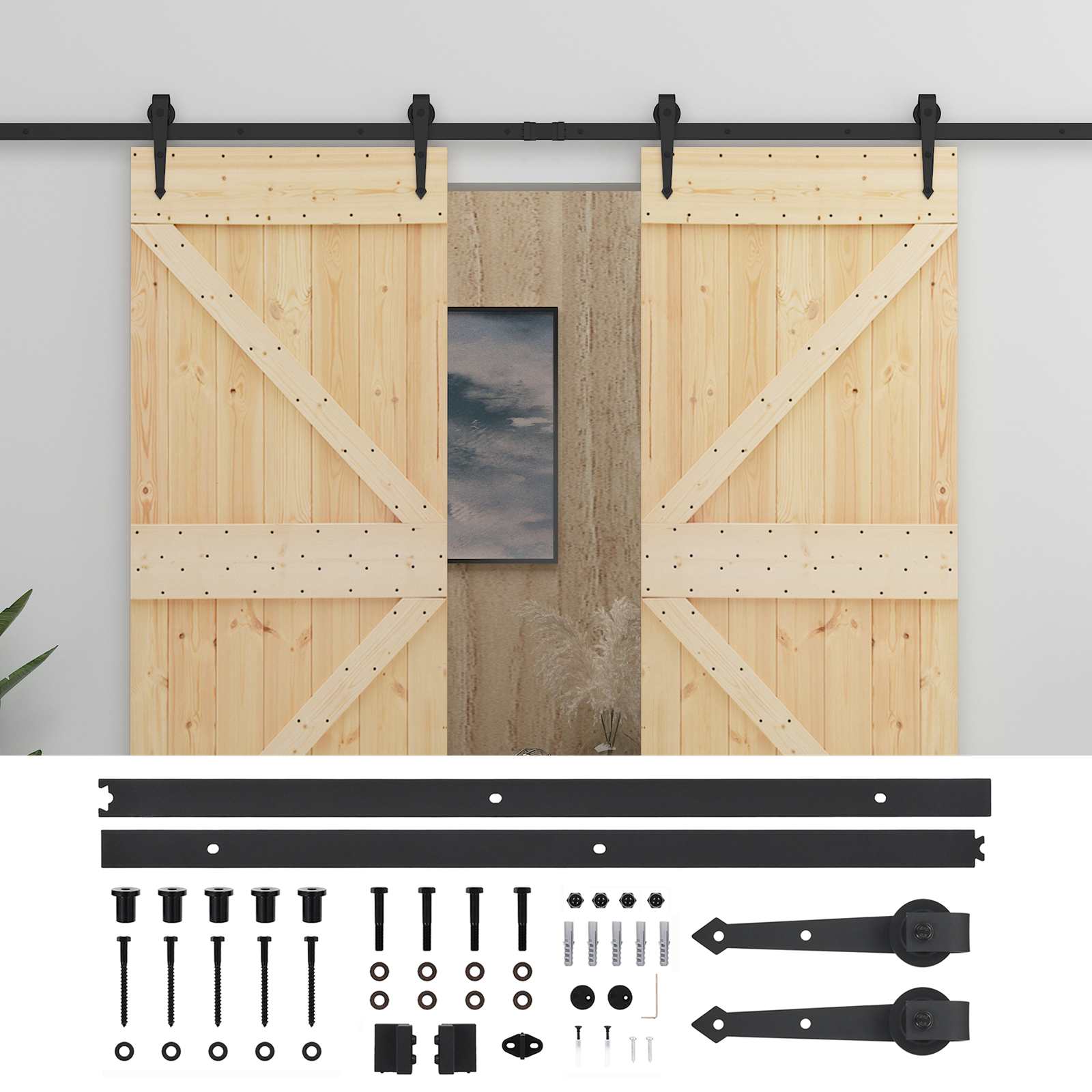 Slankios durys 2 vnt. 100 x 210 cm Pušies medienos masyvas