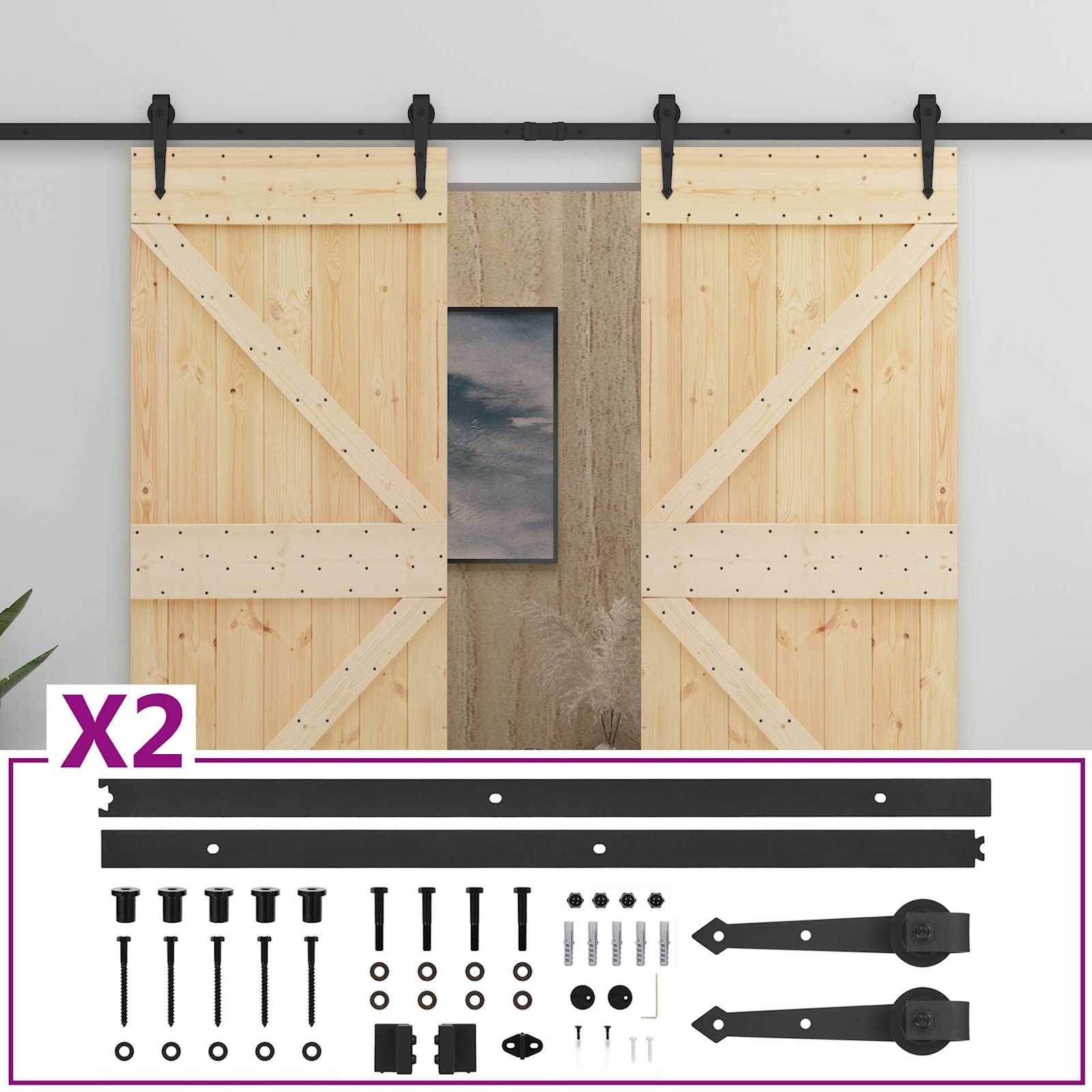 Slankios durys 2 vnt. 100 x 210 cm Pušies medienos masyvas