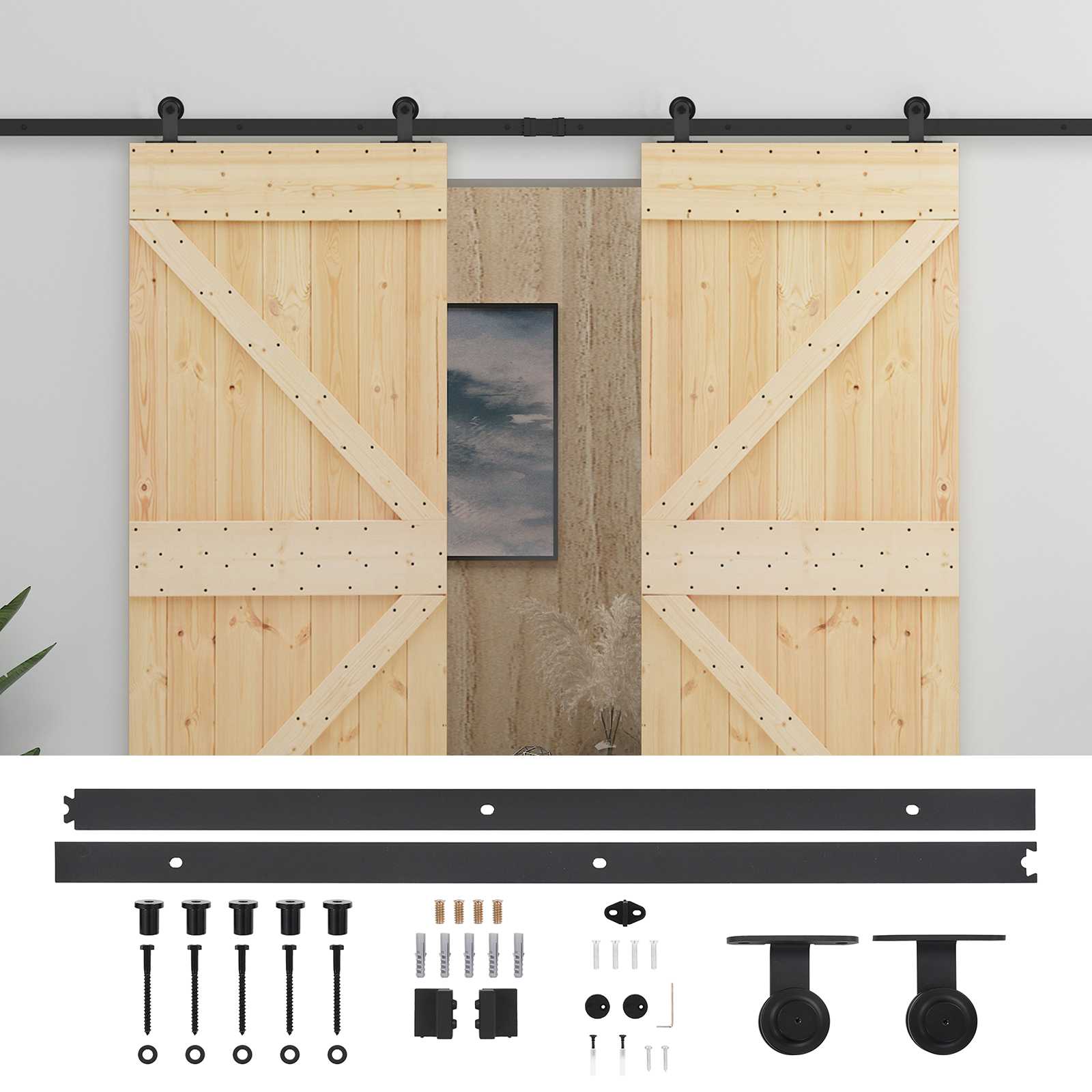 Slankios durys 2 vnt. 100 x 210 cm Pušies medienos masyvas