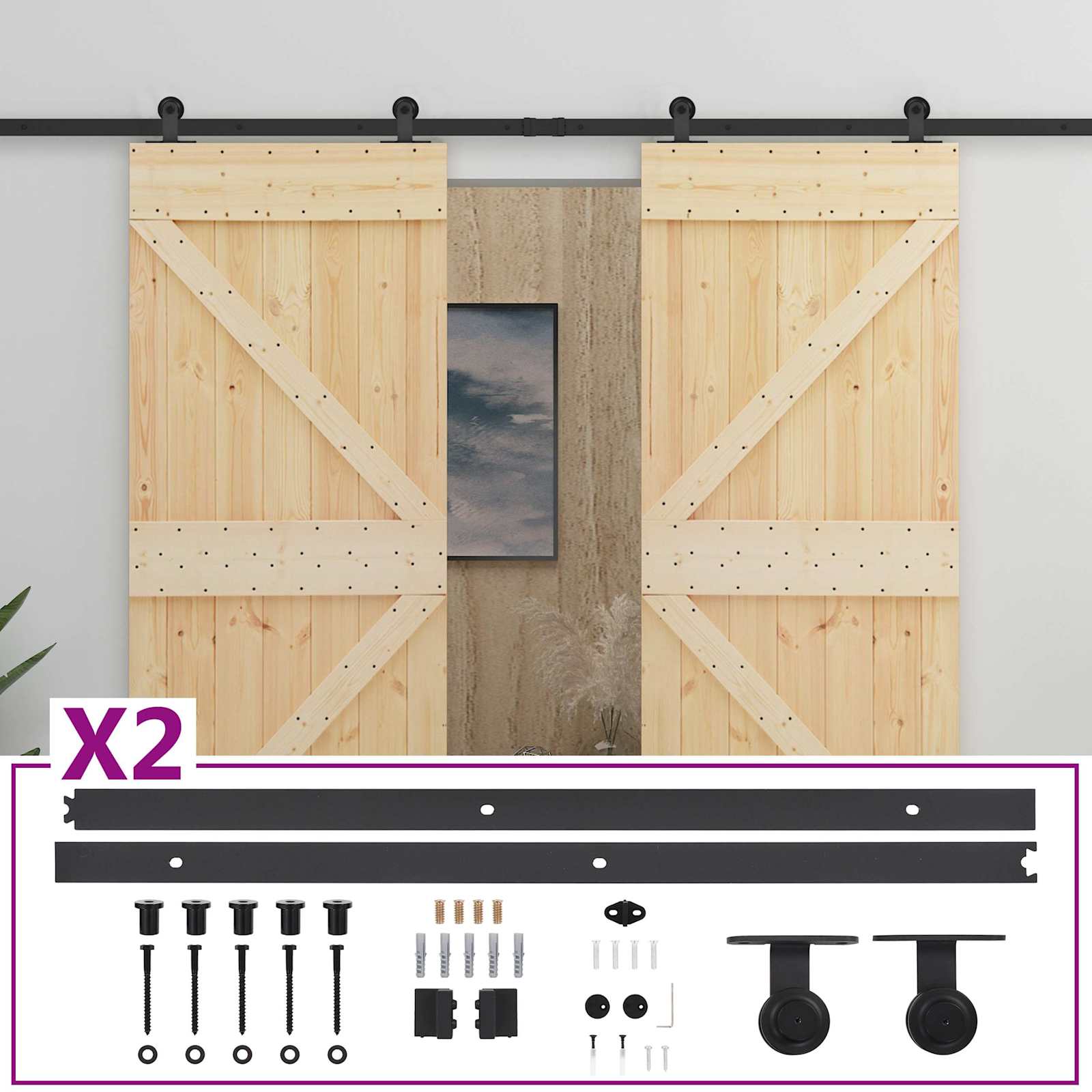 Slankios durys 2 vnt. 100 x 210 cm Pušies medienos masyvas