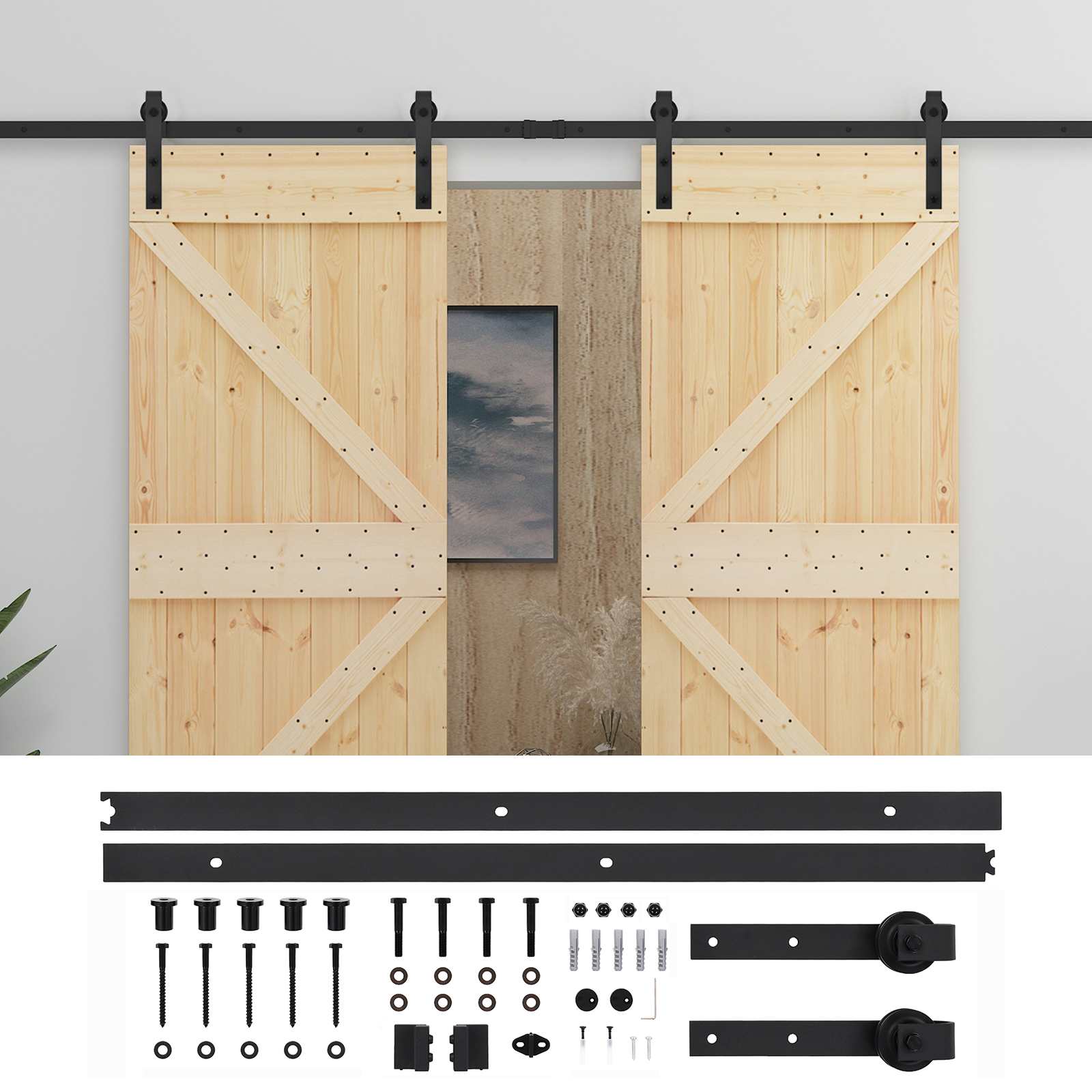 Slankios durys 2 vnt. 100 x 210 cm Pušies medienos masyvas