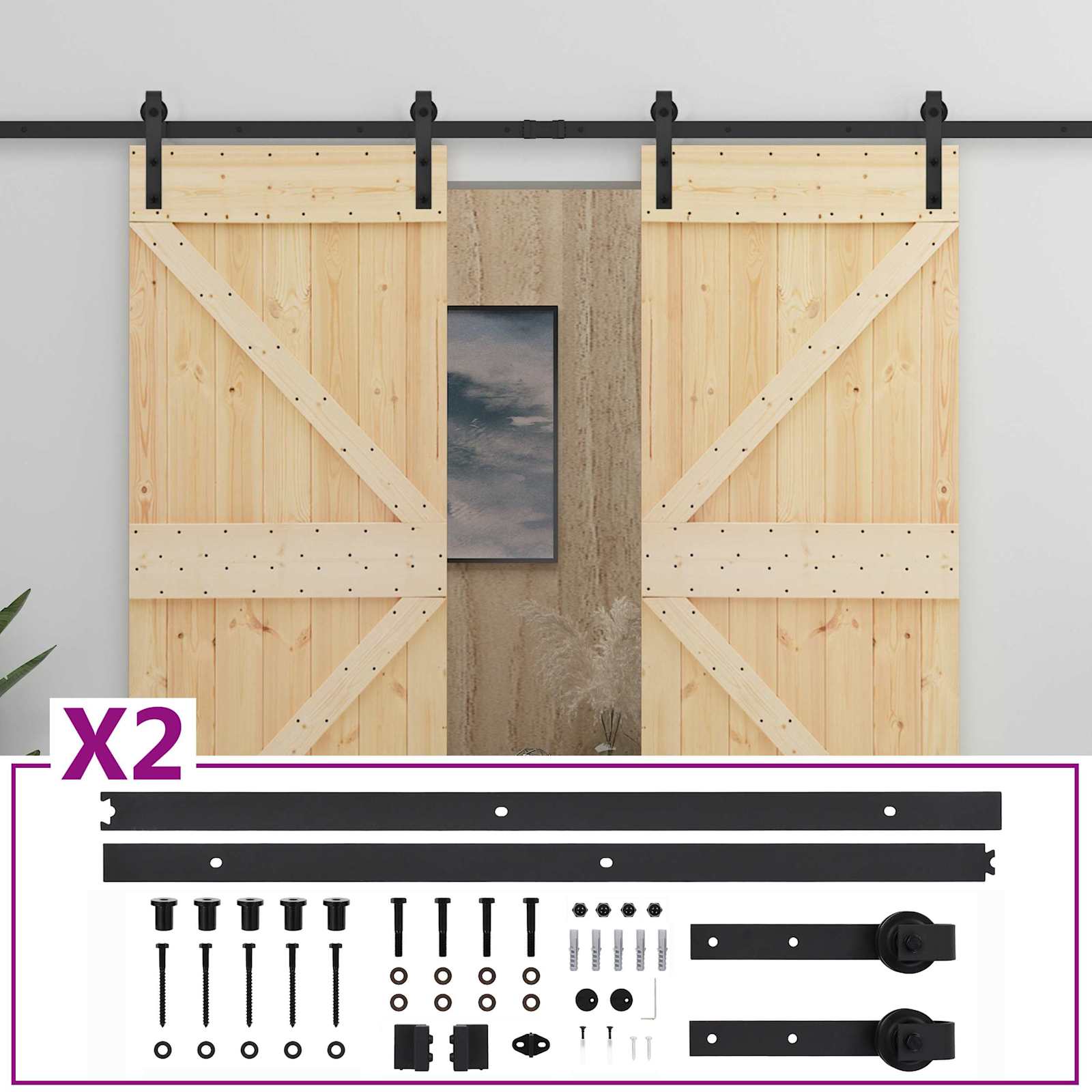 Slankios durys 2 vnt. 100 x 210 cm Pušies medienos masyvas
