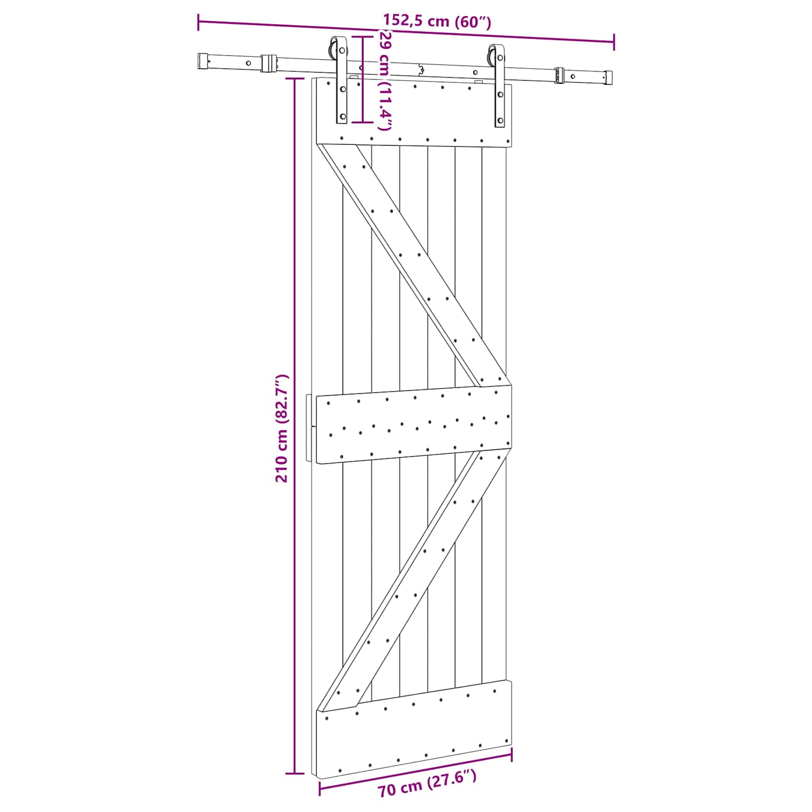 Slankios durys NARVIK Natūrali ir juoda 70 x 210 cm (152,5 cm)