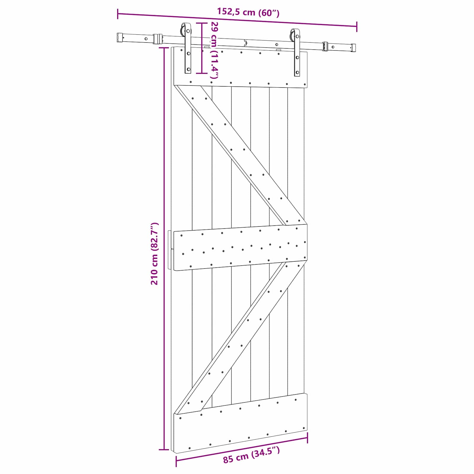Slankios durys NARVIK Natūrali ir juoda 85 x 210 cm (152,5 cm)