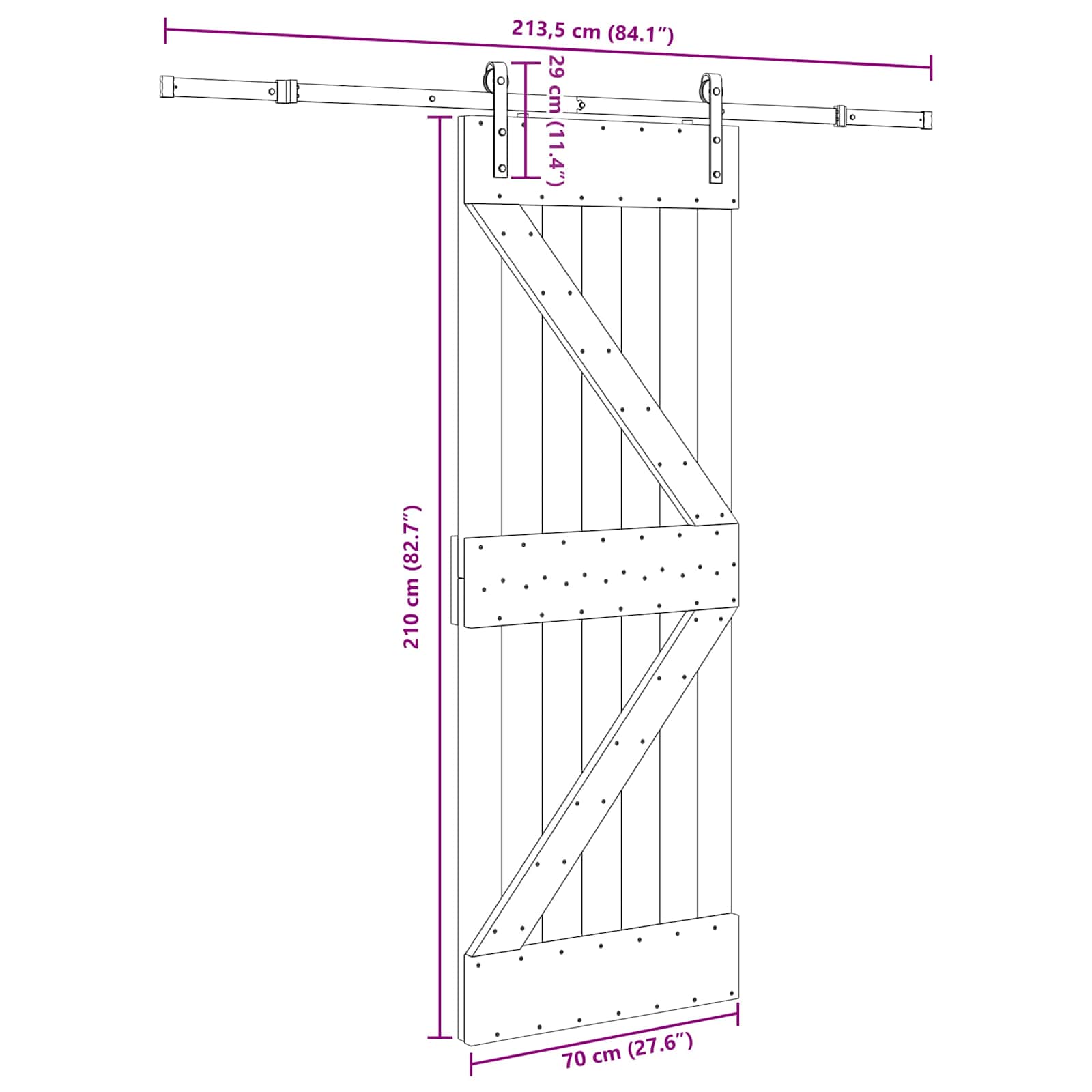Bīdāmās durvis NARVIK Dabīgā un melna 70 x 210 cm (213,5 cm)