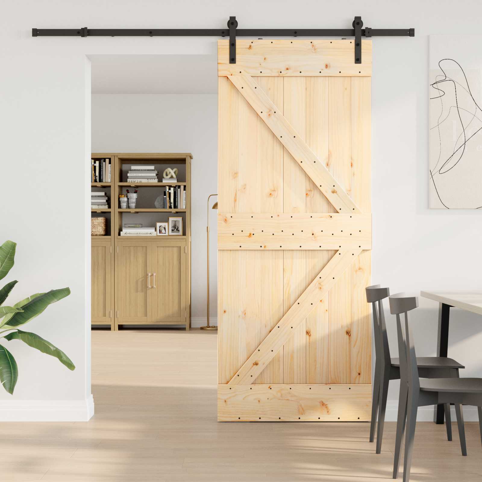 Slankios durys NARVIK Natūrali ir juoda 85 x 210 cm (213,5 cm)
