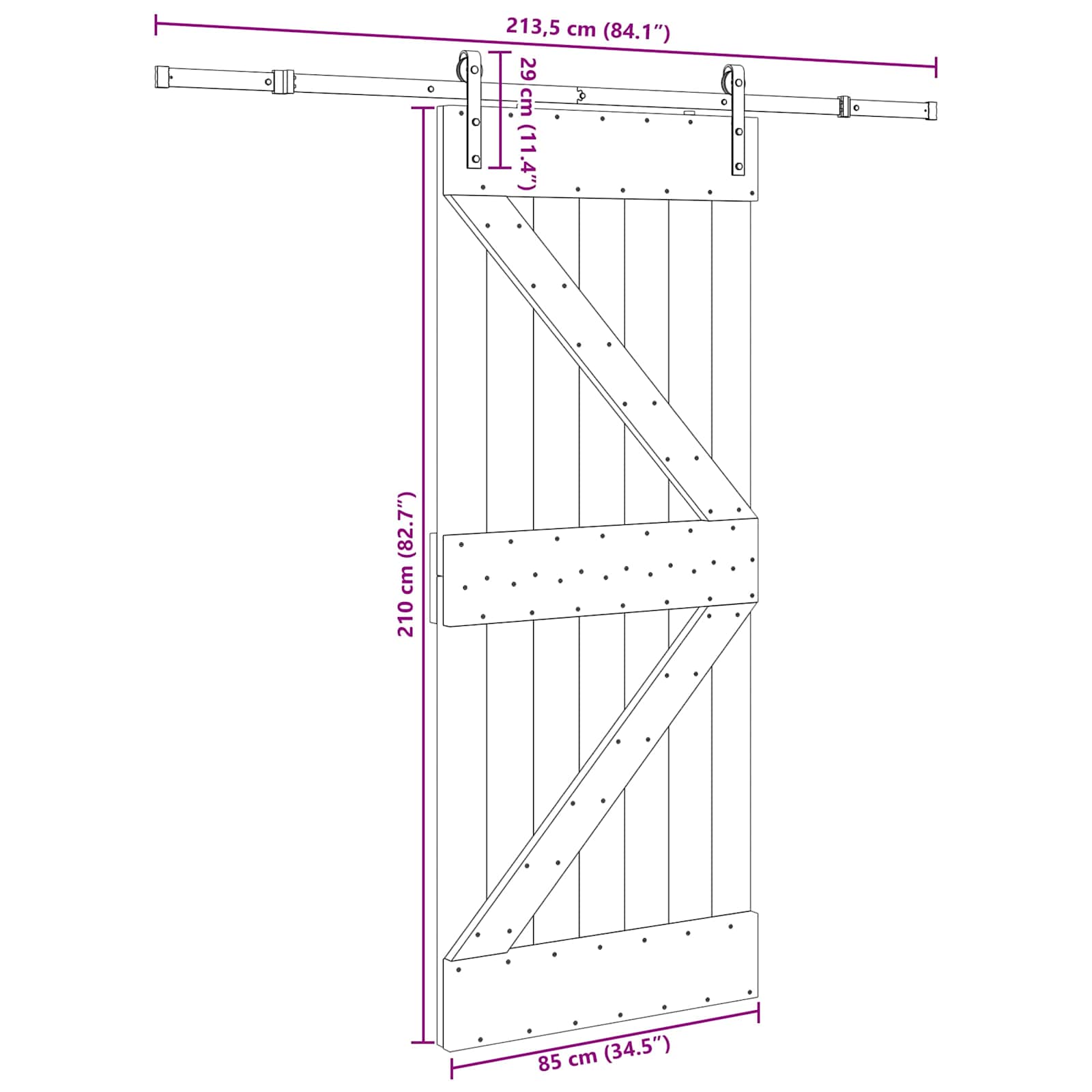 Slankios durys NARVIK Natūrali ir juoda 85 x 210 cm (213,5 cm)