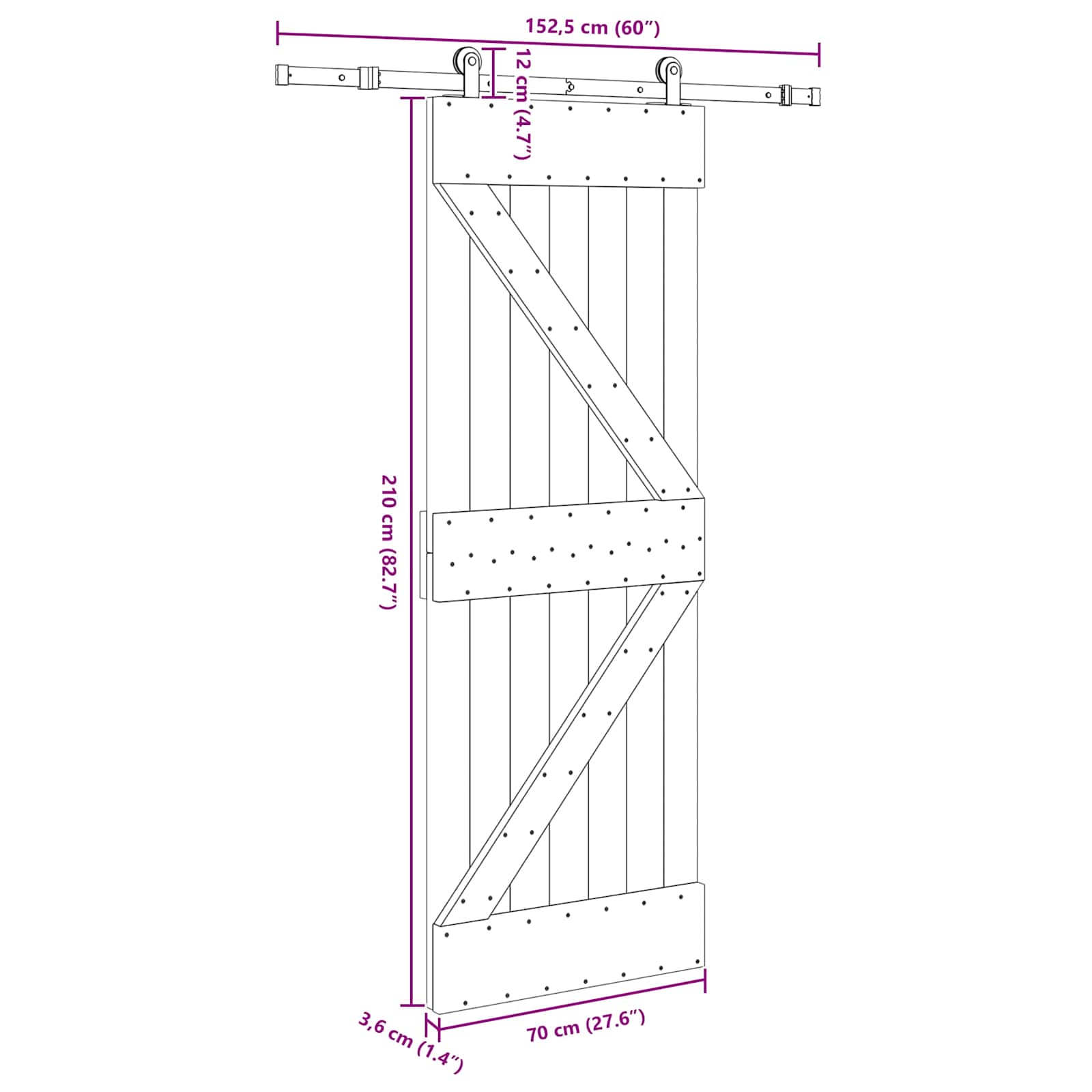 Slankios durys NARVIK 70 x 210 cm (152,5 cm) Natūrali ir juoda