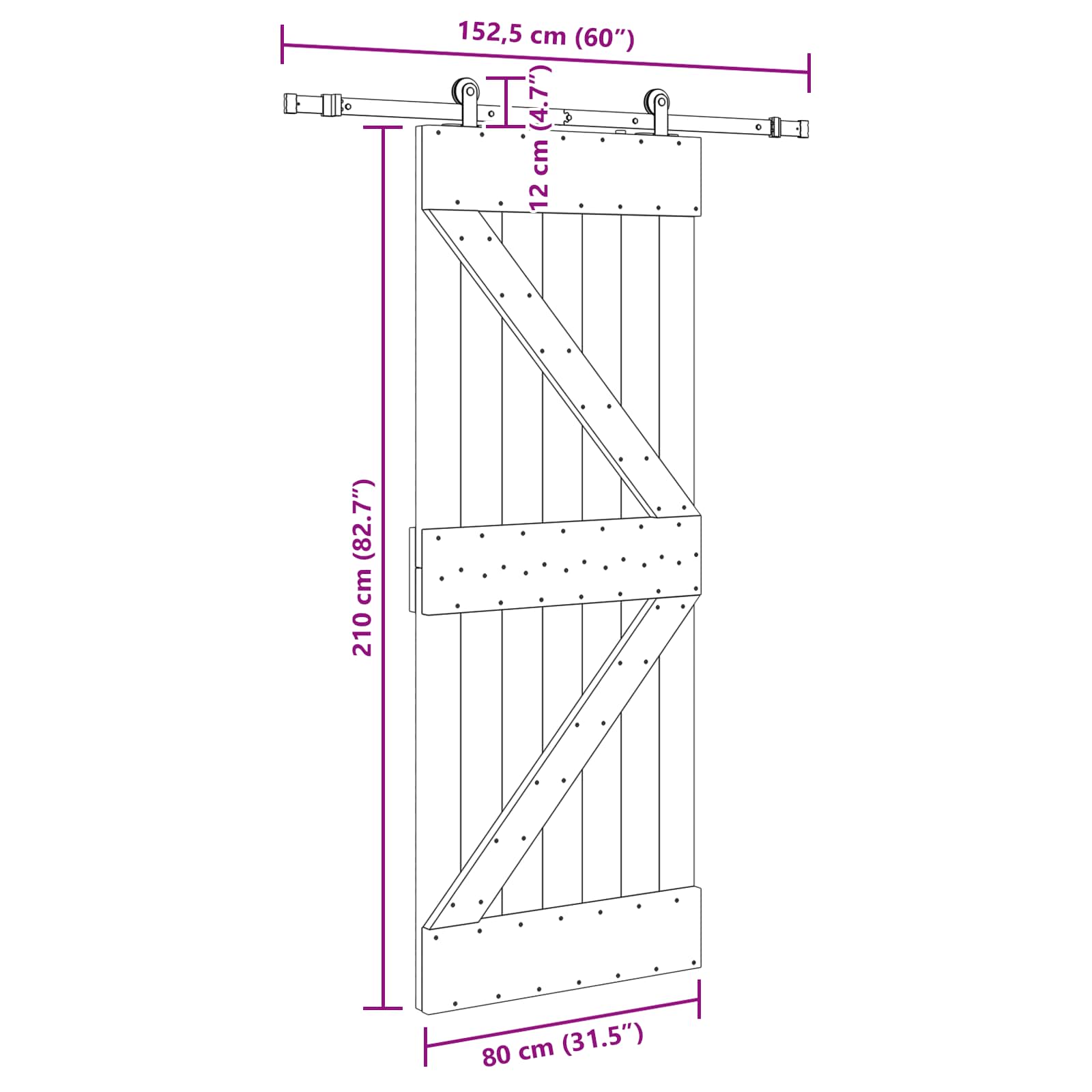 Slankios durys NARVIK 80 x 210 cm (152,5 cm) Natūrali ir juoda