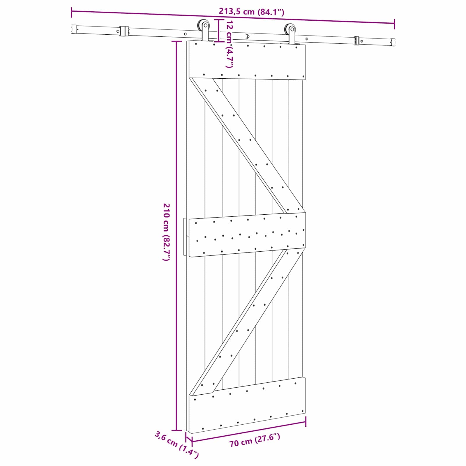 Bīdāmās durvis NARVIK Dabīgā un melna 70 x 210 cm (213,5 cm)