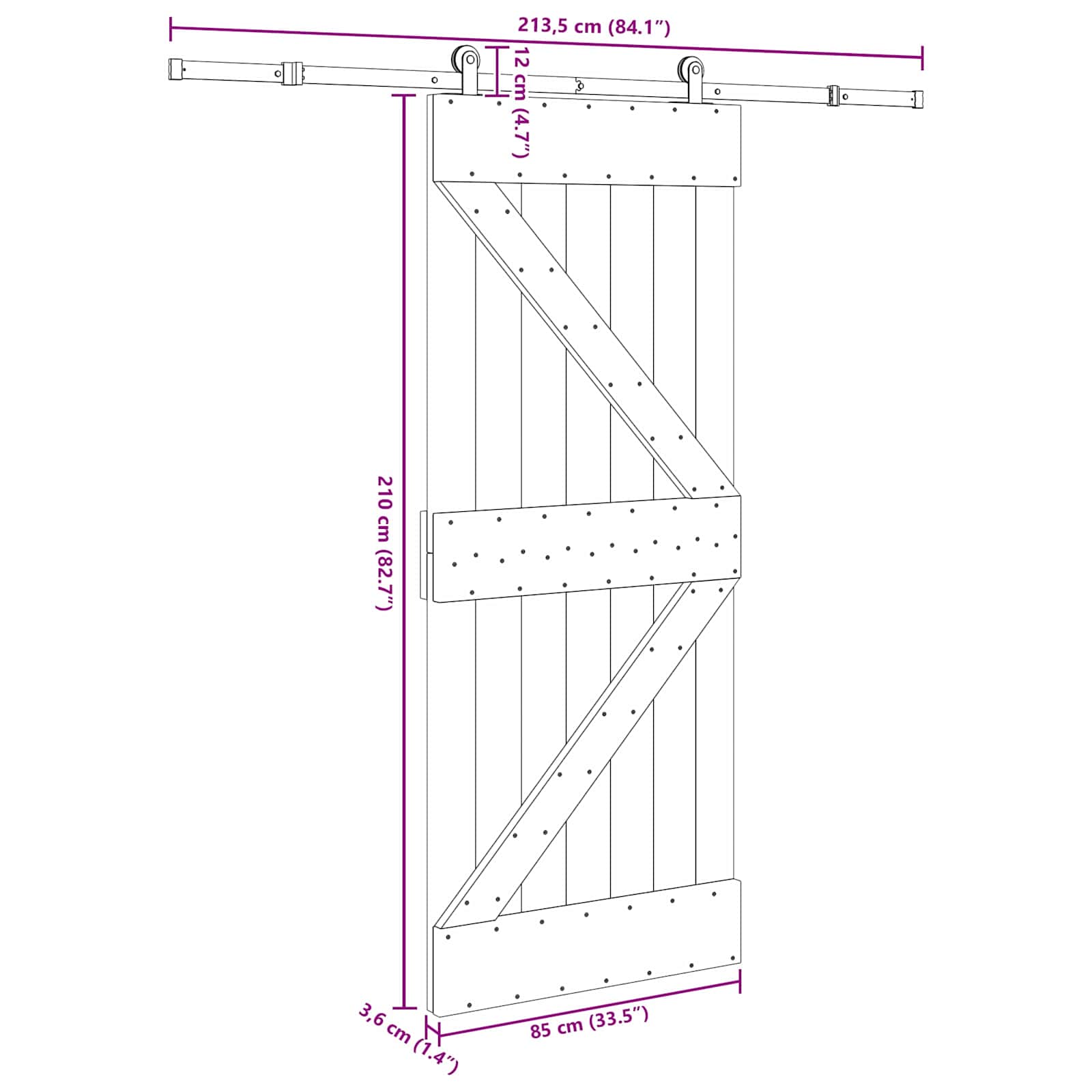Slankios durys NARVIK Natūrali ir juoda 85 x 210 cm (213,5 cm)