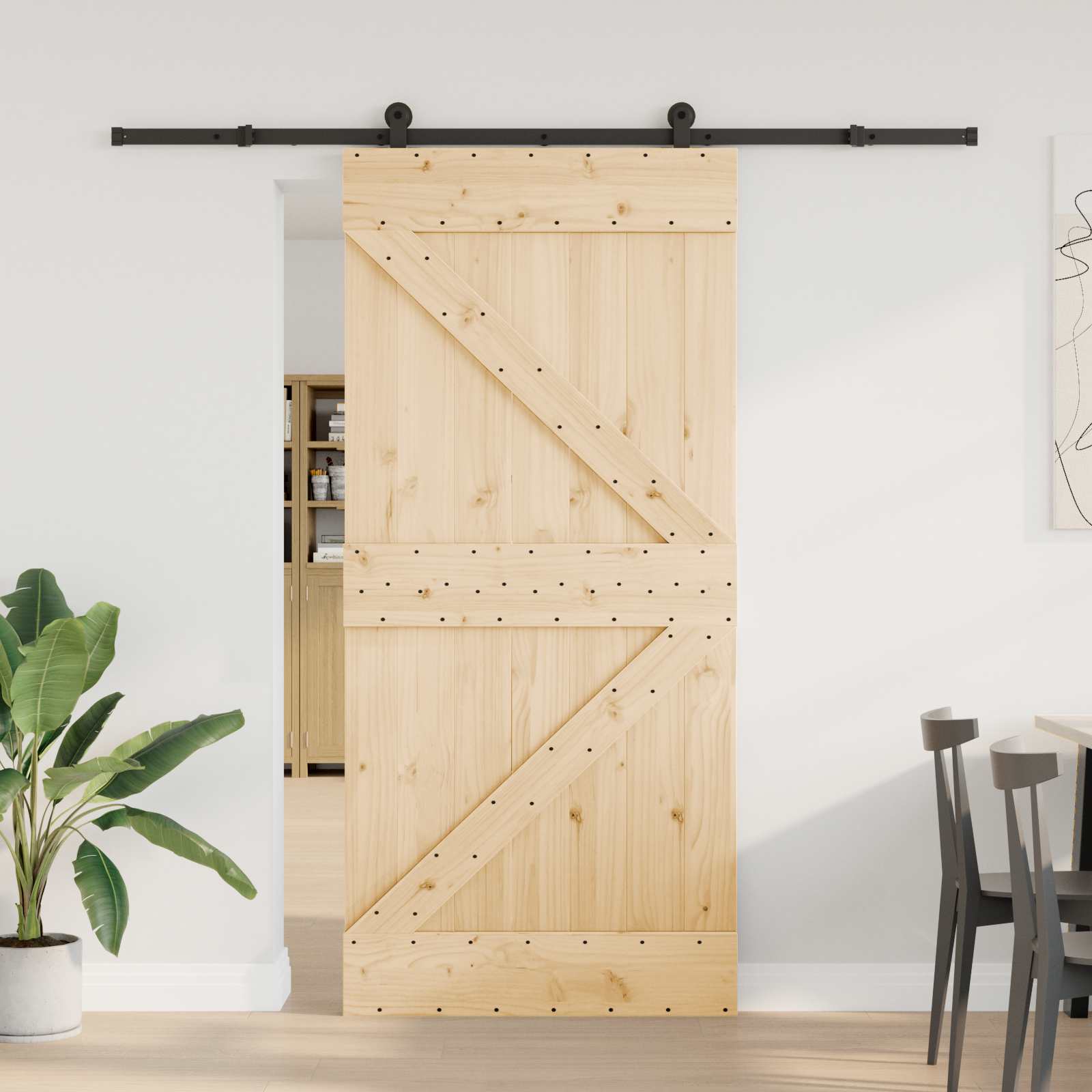 Slankios durys NARVIK Natūrali ir juoda 95 x 210 cm (213,5 cm)