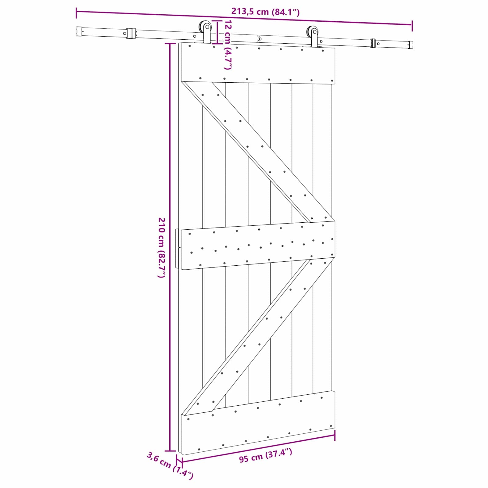 Slankios durys NARVIK Natūrali ir juoda 95 x 210 cm (213,5 cm)