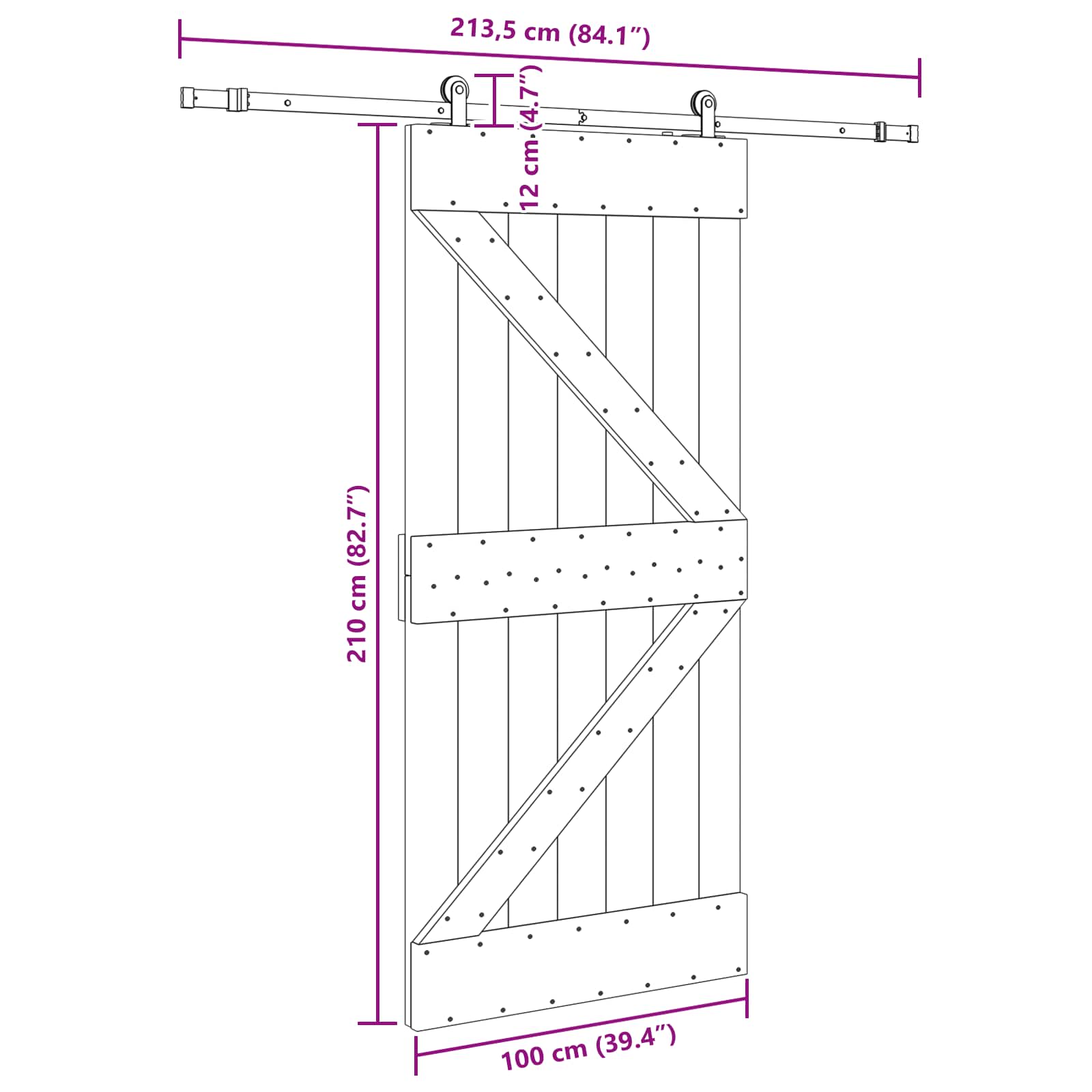 Bīdāmās durvis NARVIK Dabīga un melna 100 x 210 cm (213,5 cm)