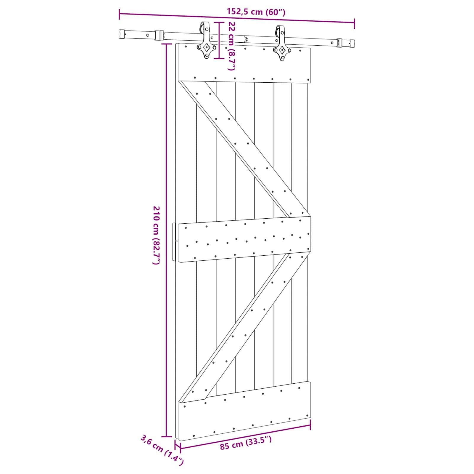Bīdāmās durvis NARVIK Dabīgā un melna 85 x 210 cm (152,5 cm)