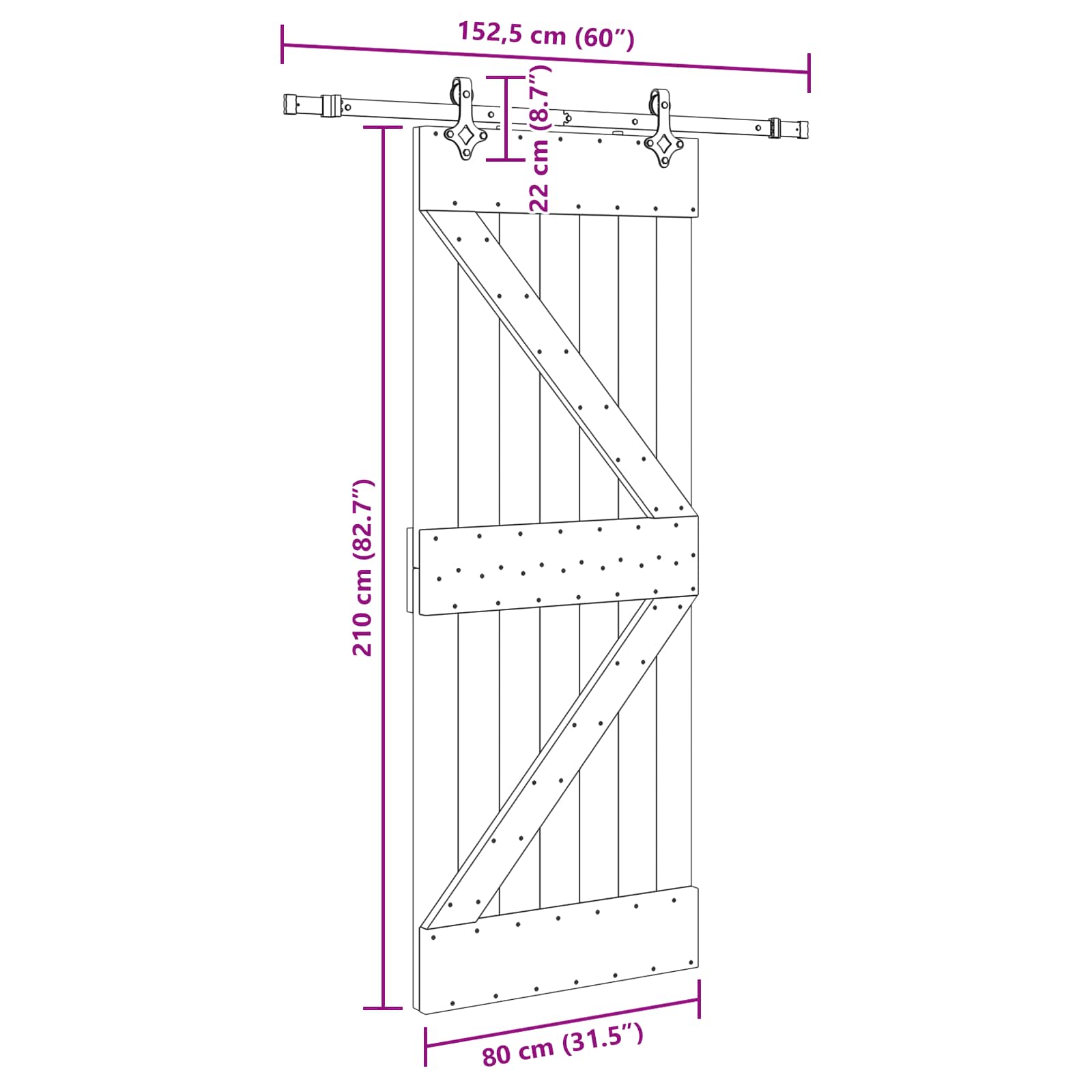 Bīdāmās durvis NARVIK Dabīgā un melna 80 x 210 cm (152,5 cm)