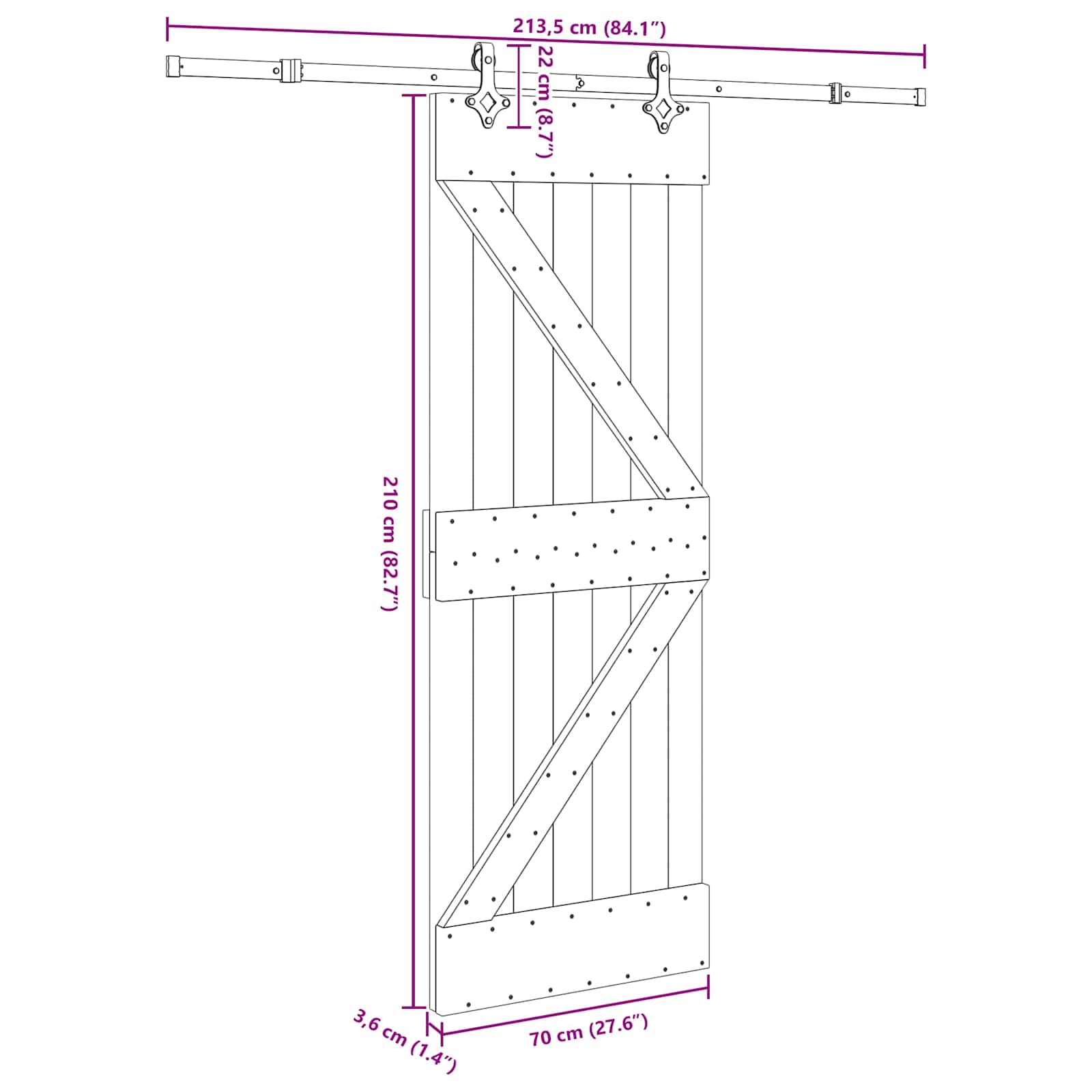 Bīdāmās durvis NARVIK Dabīgā un melna 70 x 210 cm (213,5 cm)