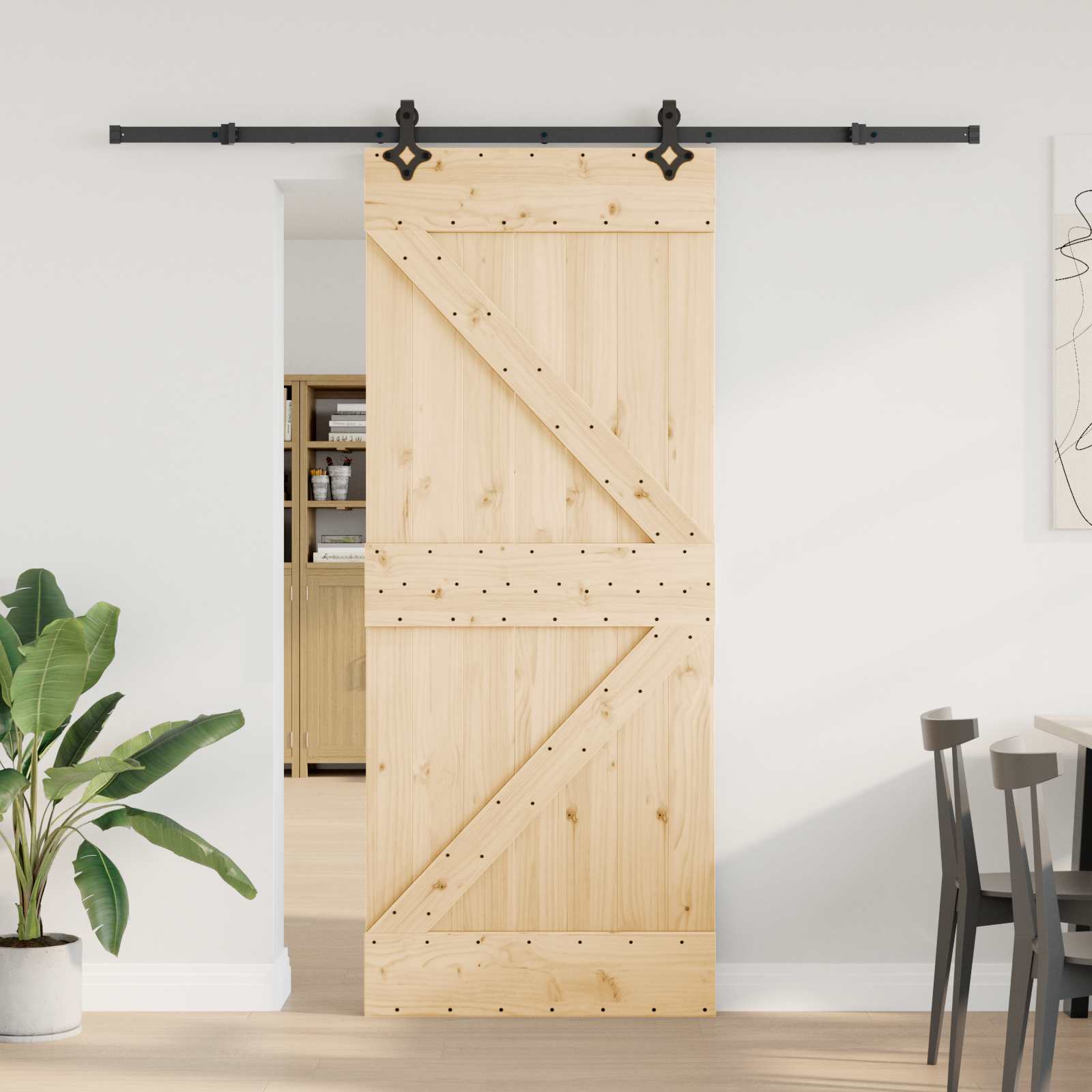 Slankios durys NARVIK Natūrali ir juoda 85 x 210 cm (213,5 cm)