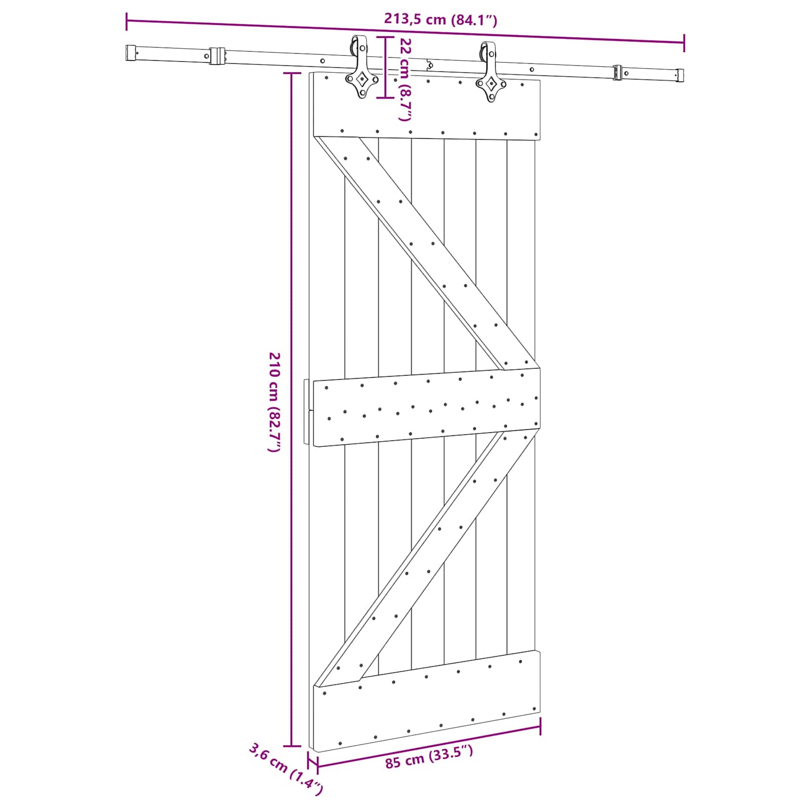 Slankios durys NARVIK Natūrali ir juoda 85 x 210 cm (213,5 cm)
