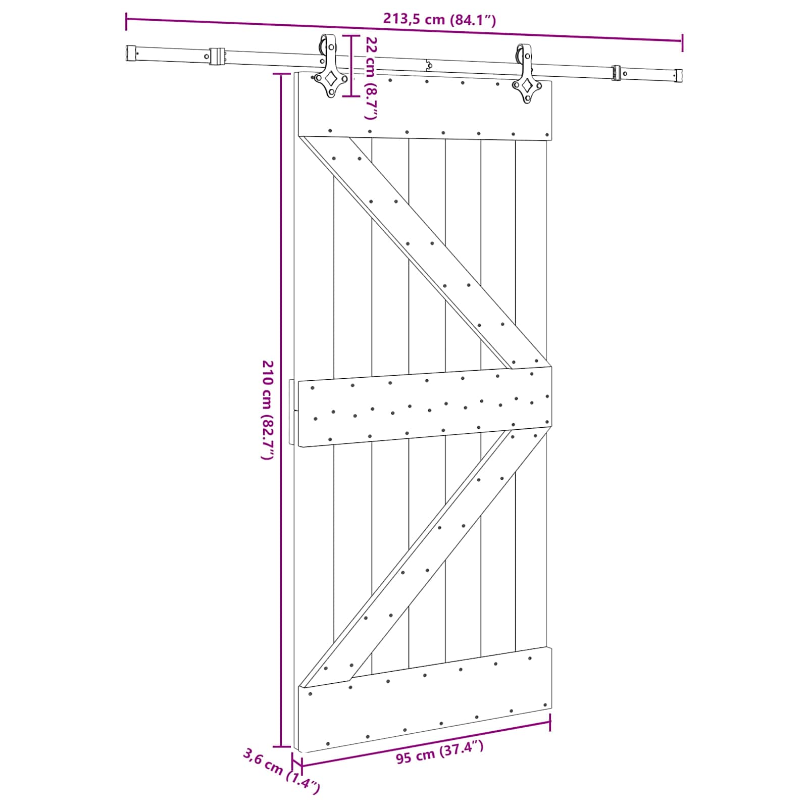 Slankios durys NARVIK Natūrali ir juoda 95 x 210 cm (213,5 cm)