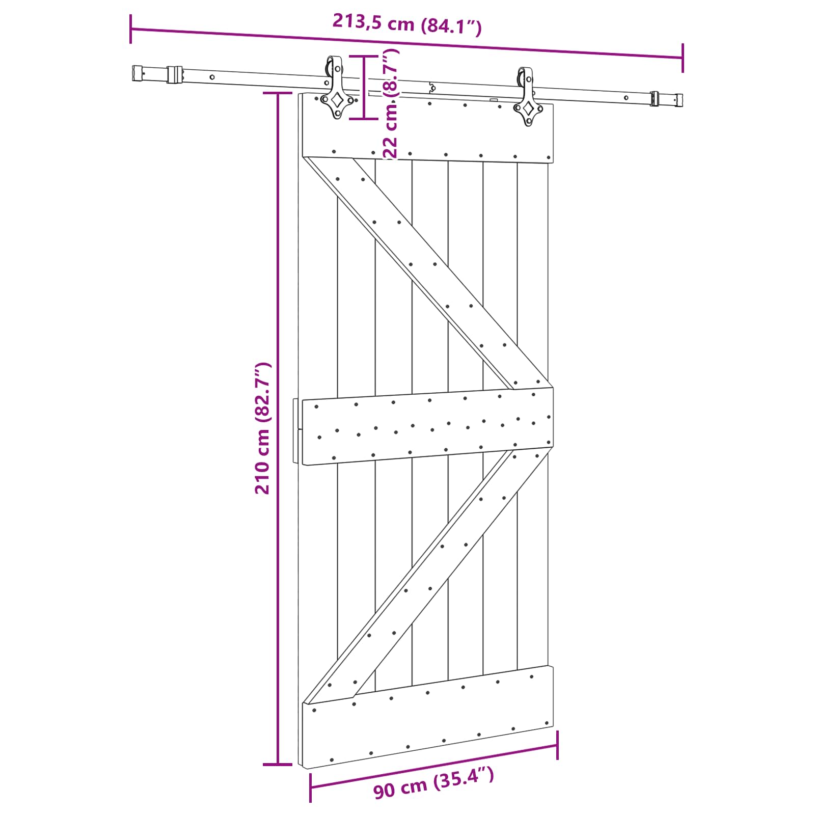 Slankios durys NARVIK Natūrali ir juoda 90 x 210 cm (213,5 cm)