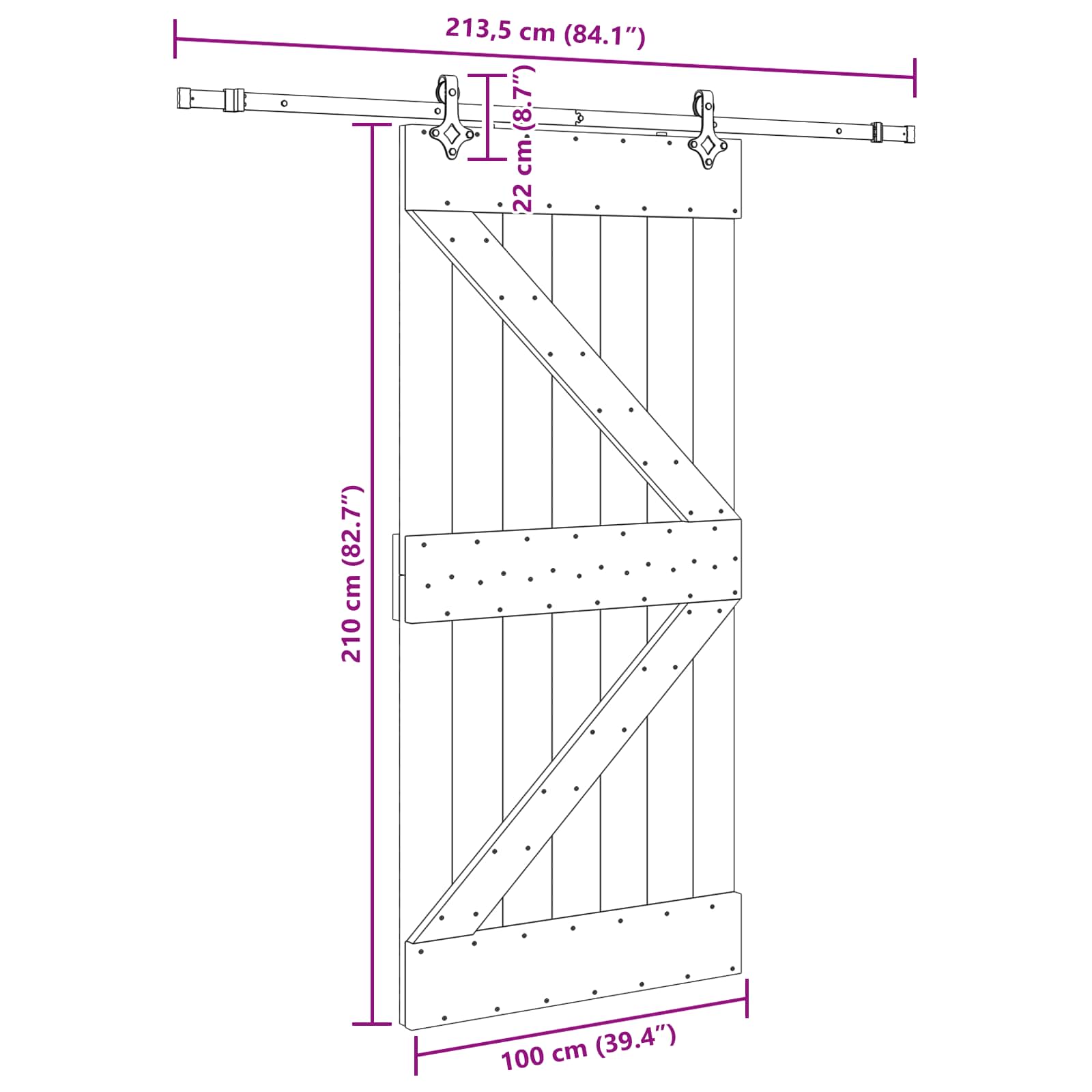 Slankios durys NARVIK Natūrali ir juoda 100 x 210 cm (213,5 cm)